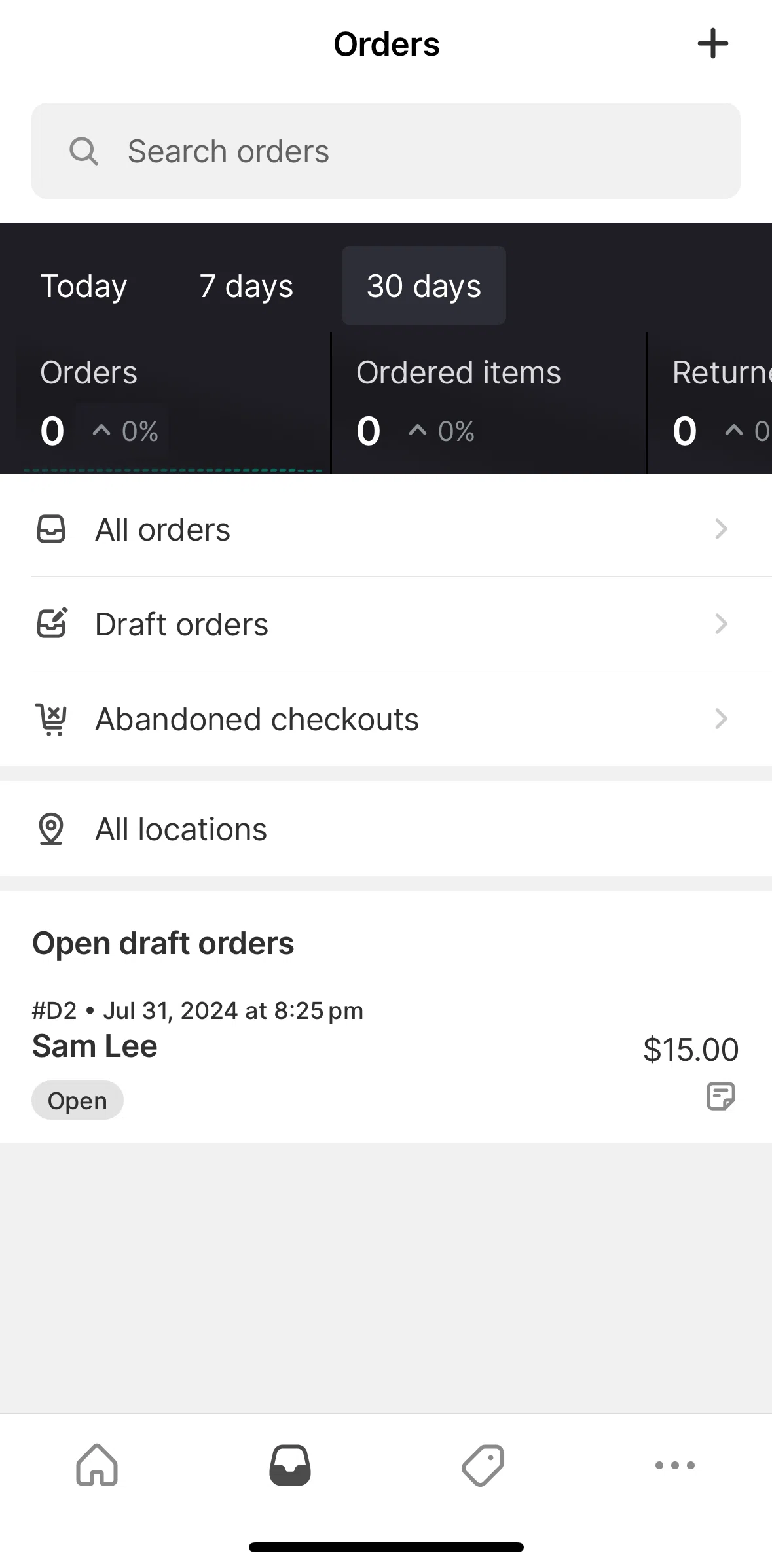 Shopify Screen screen in the Draft orders flow
