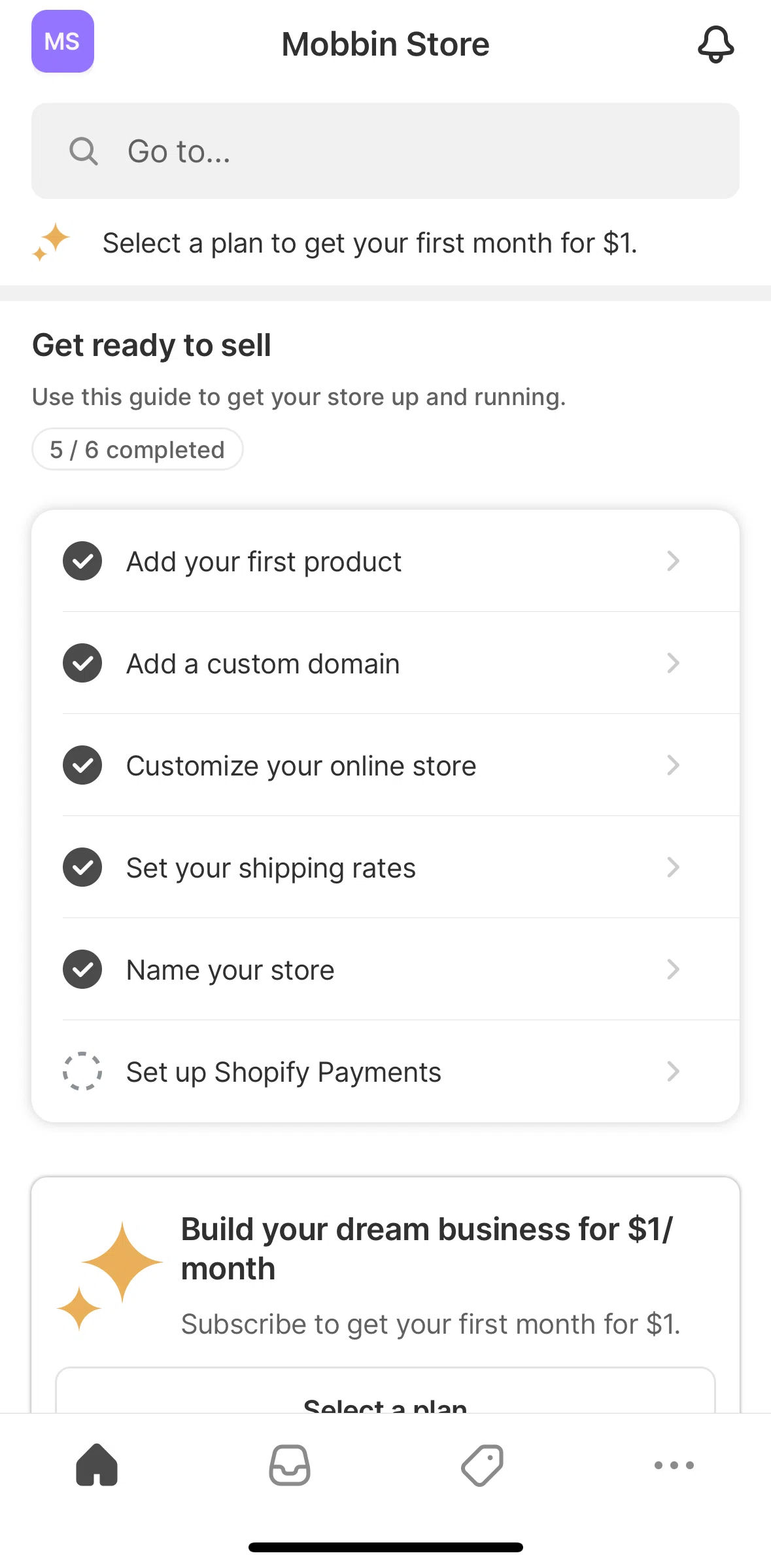 Shopify Screen screen in the Order flow