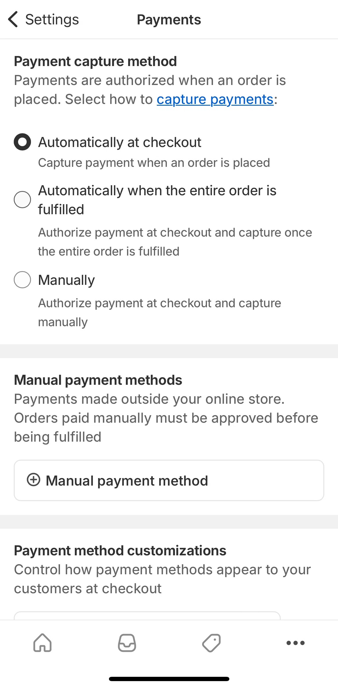 Shopify Screen screen in the Setting up cash on delivery payment flow