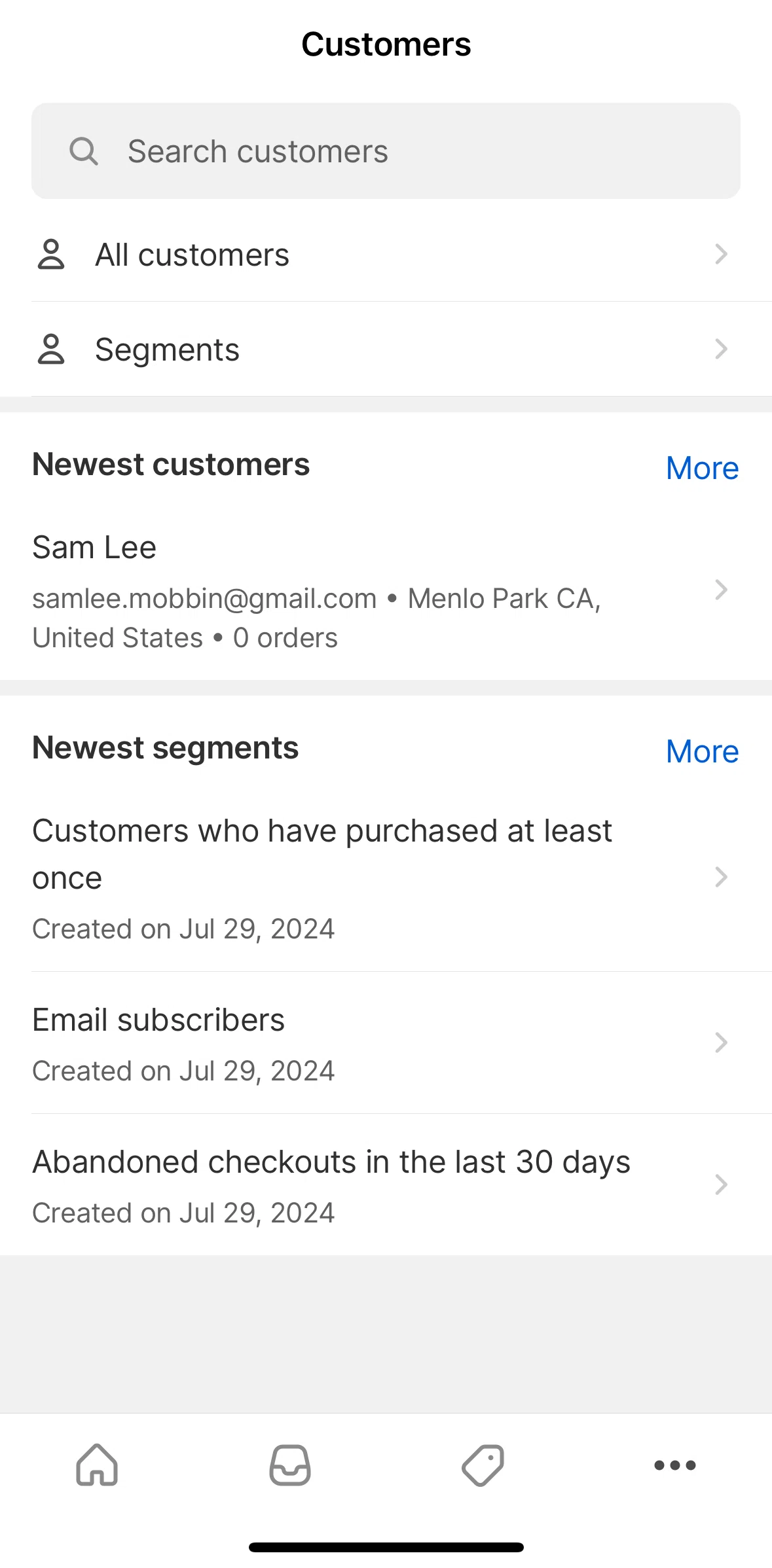Shopify Screen screen in the View all segments flow