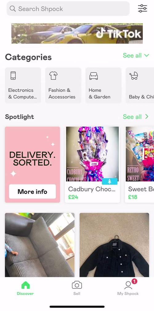 Shpock Home feed screen in the Listing A Product flow