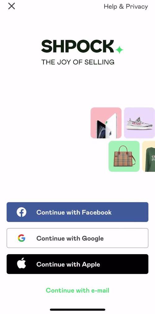 Shpock Start screen screen in the Onboarding flow