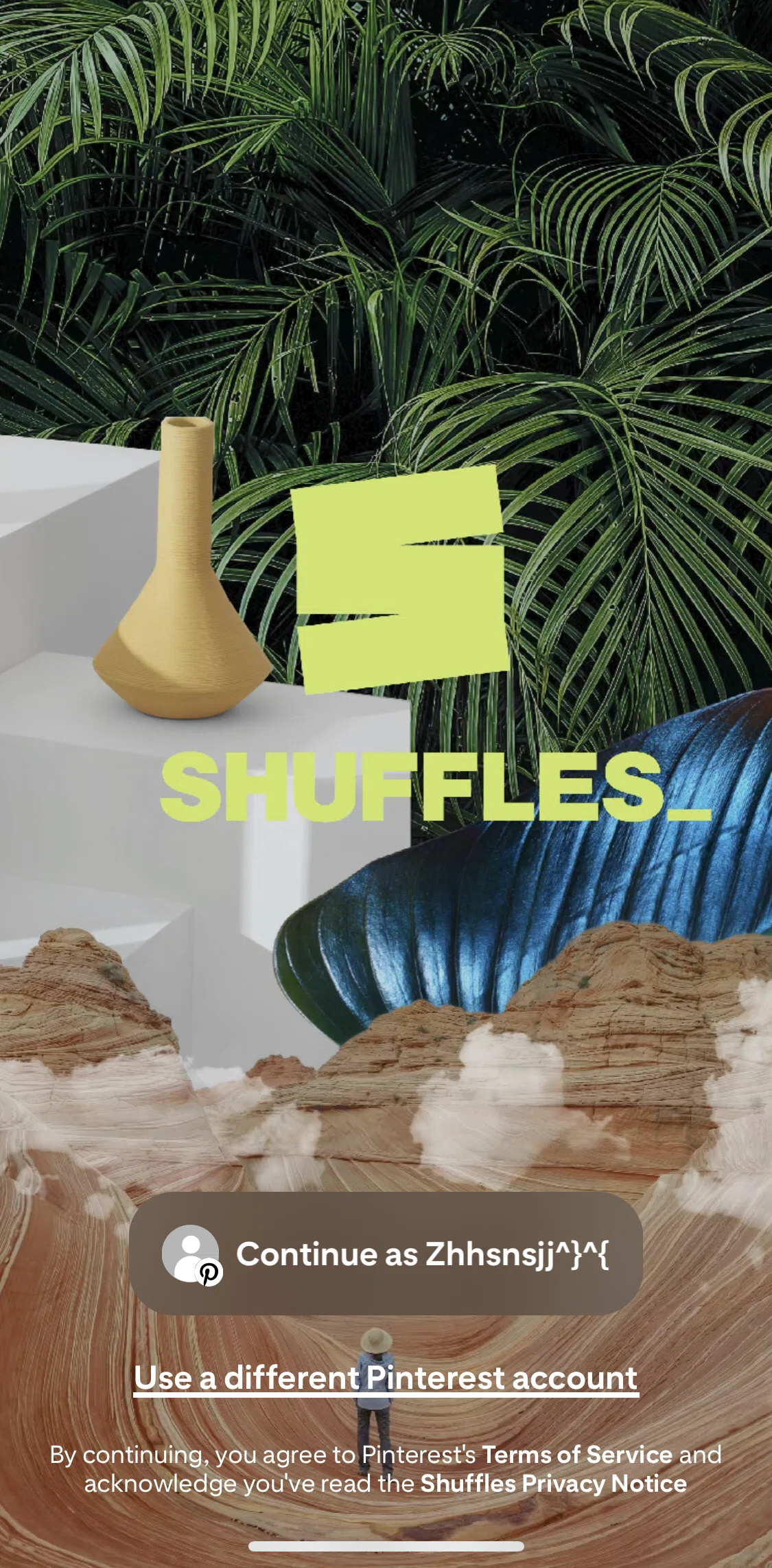 Shuffles by Pinterest Screen screen in the Logging in flow