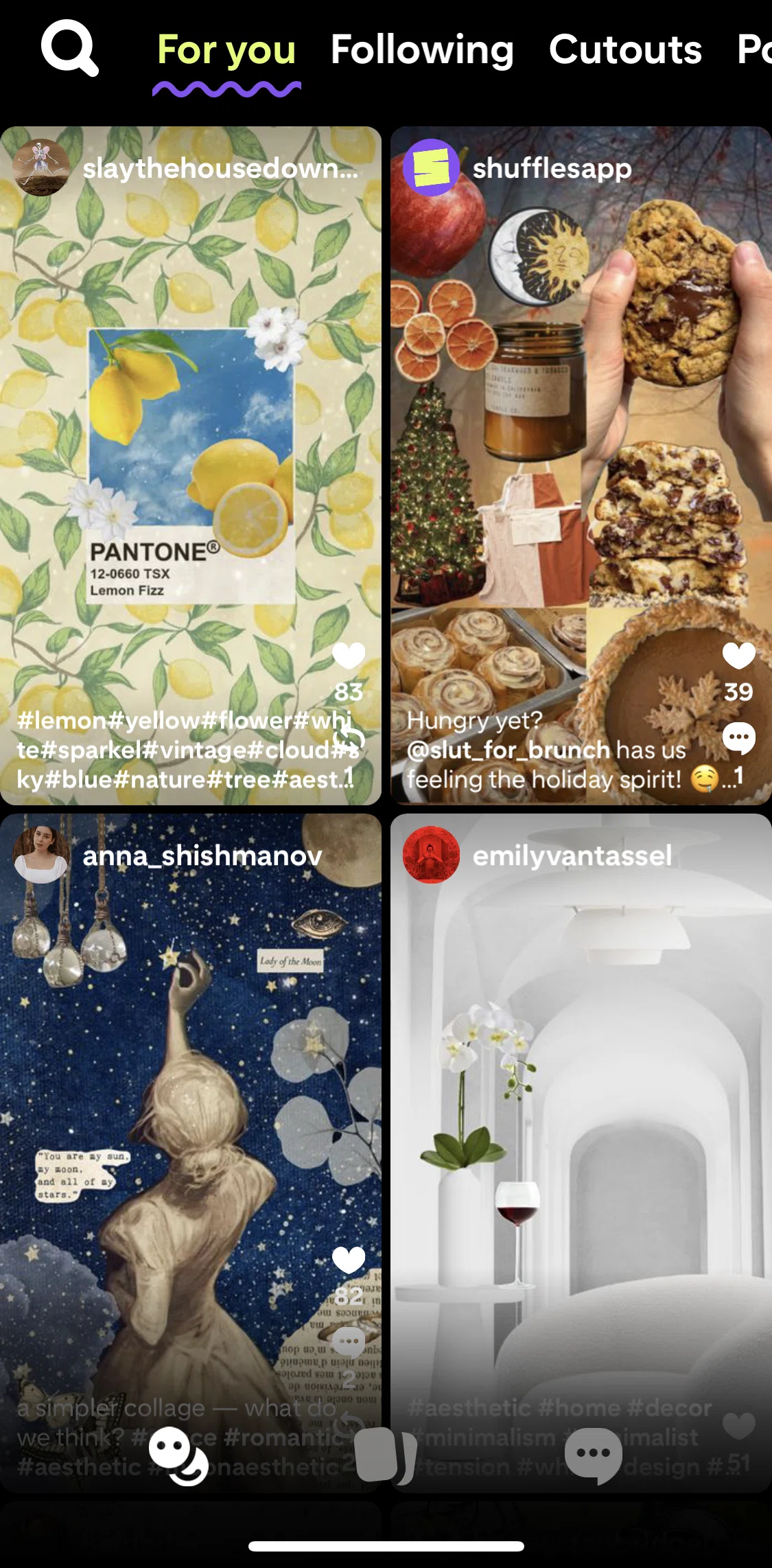 Shuffles by Pinterest Screen screen in the Social feed flow