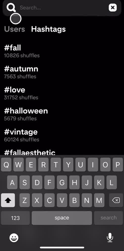 Shuffles Search screen in the Searching flow