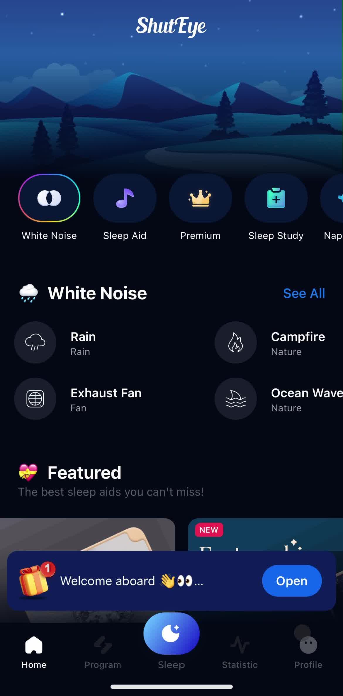 Shuteye Home screen in the Deleting Your Account flow