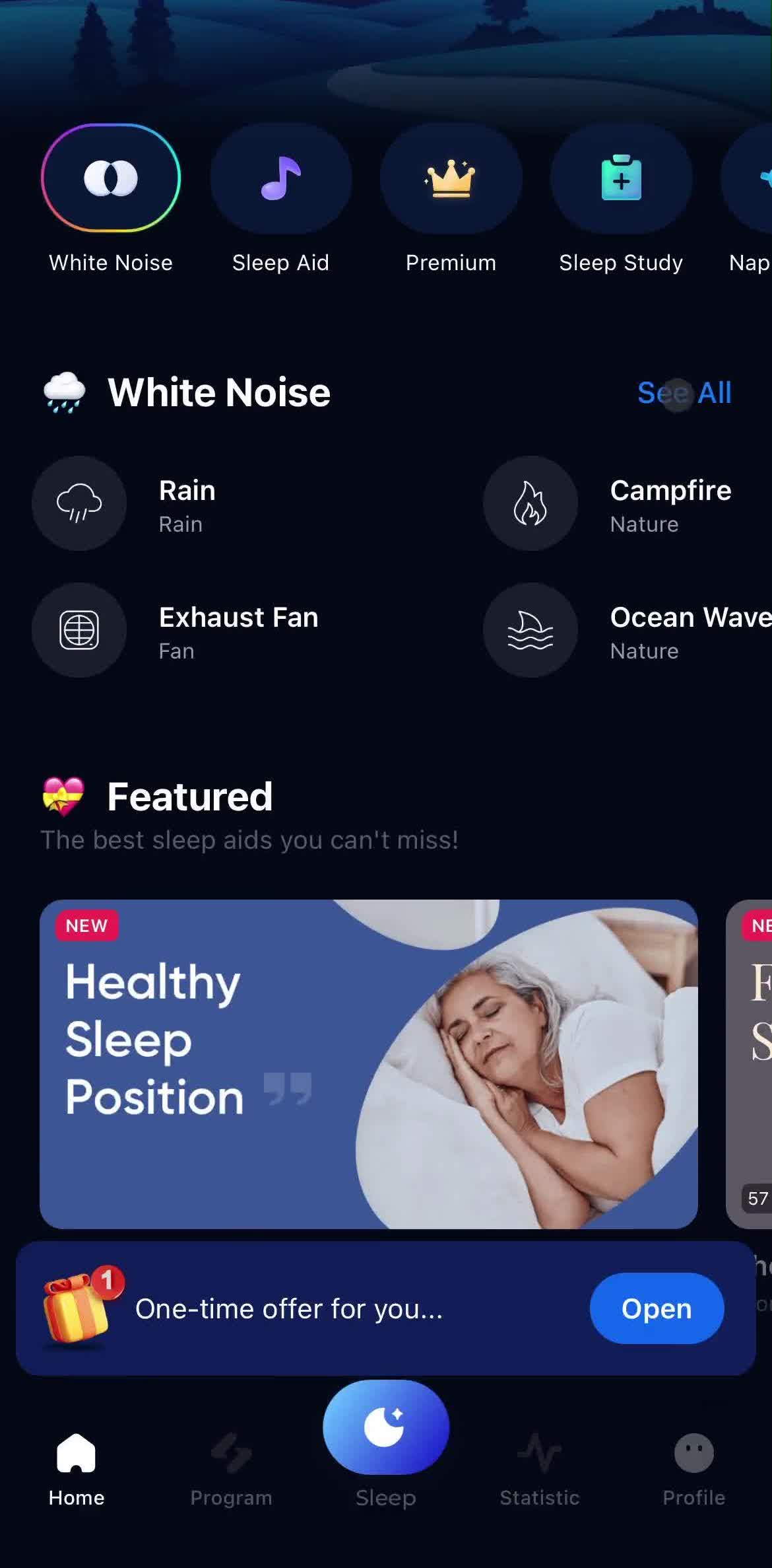 Shuteye Home screen in the Discovering Content flow