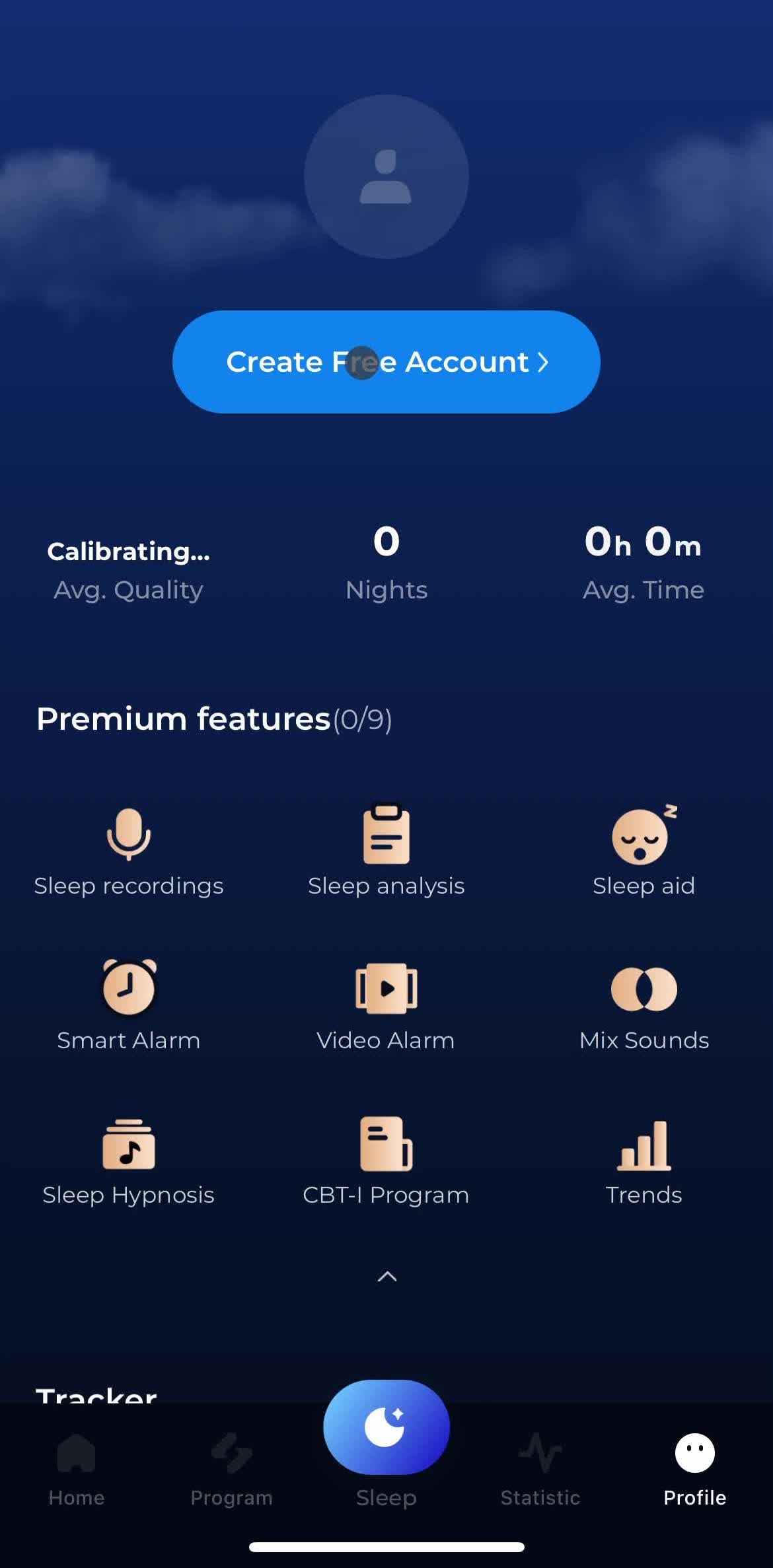 Shuteye Create account screen in the Logging In flow