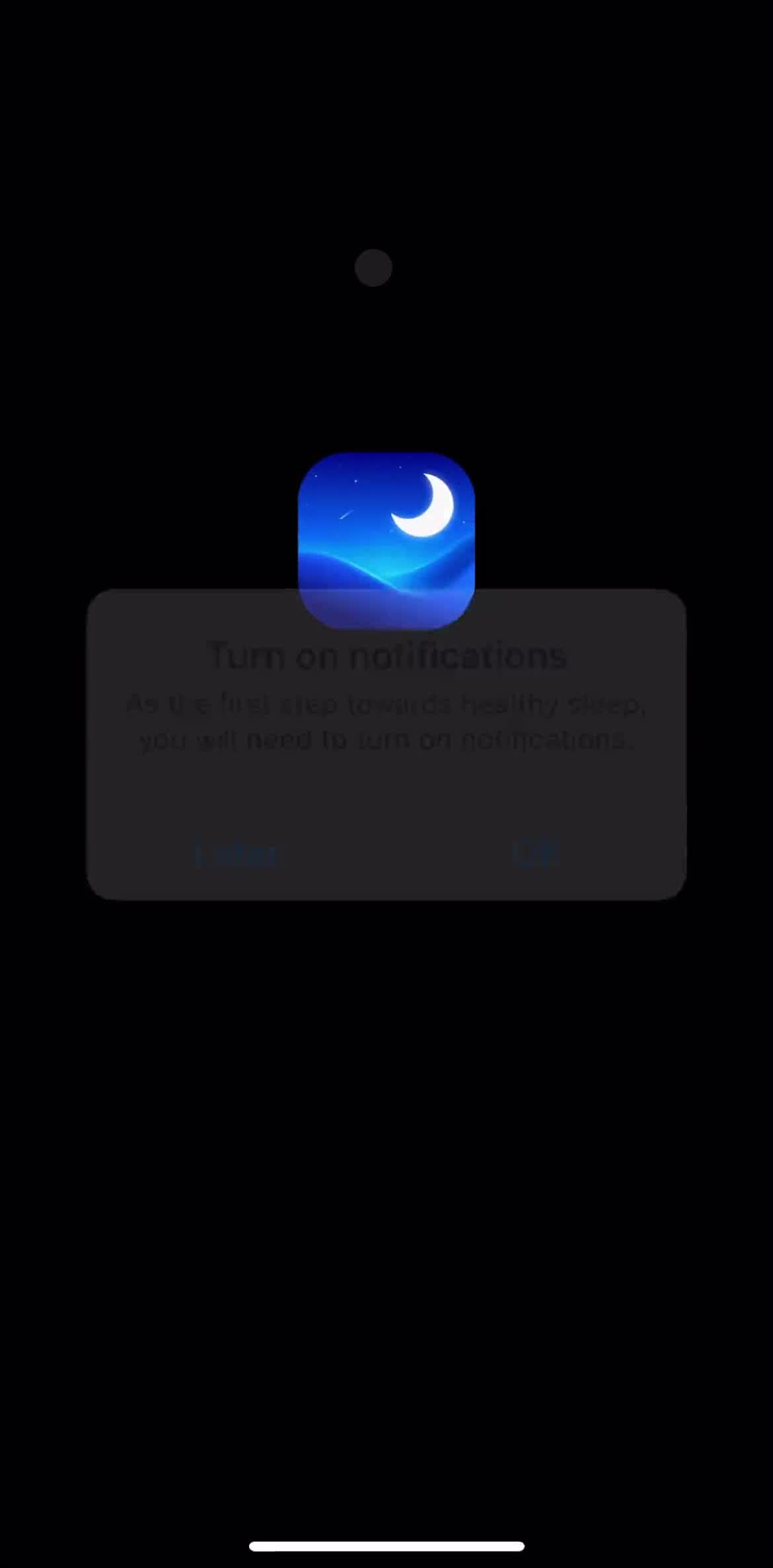 Shuteye Splash screen screen in the Onboarding flow