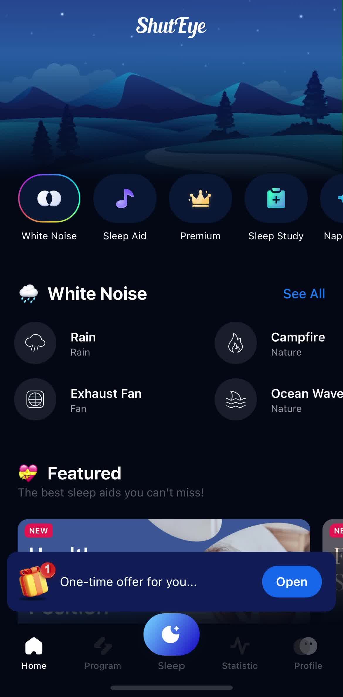 Shuteye Home screen in the Updating Your Profile flow