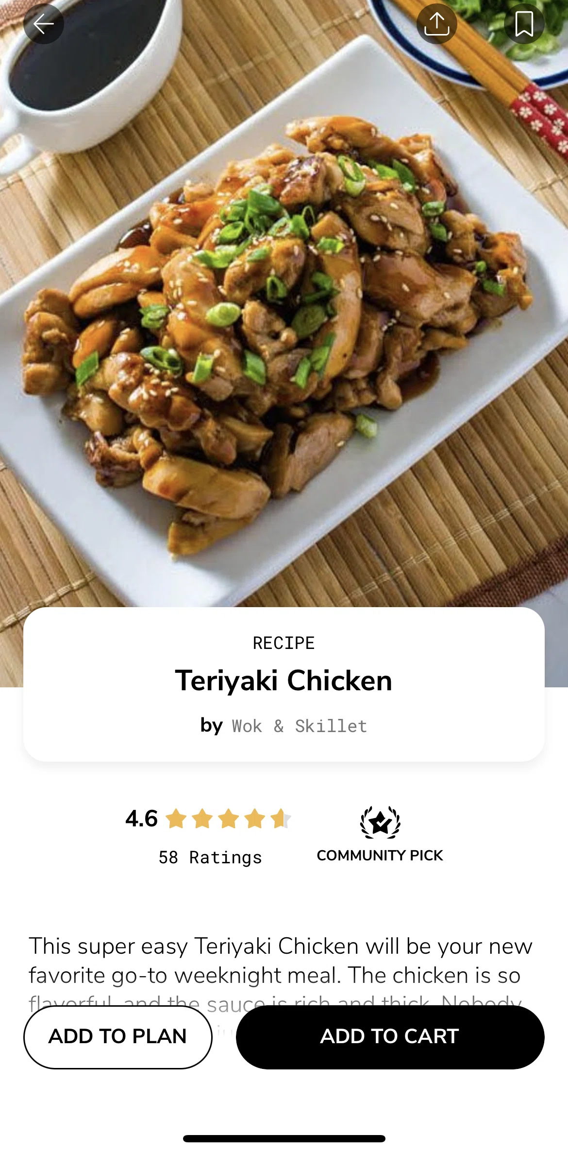 SideChef Screen screen in the Adding recipes to cart flow