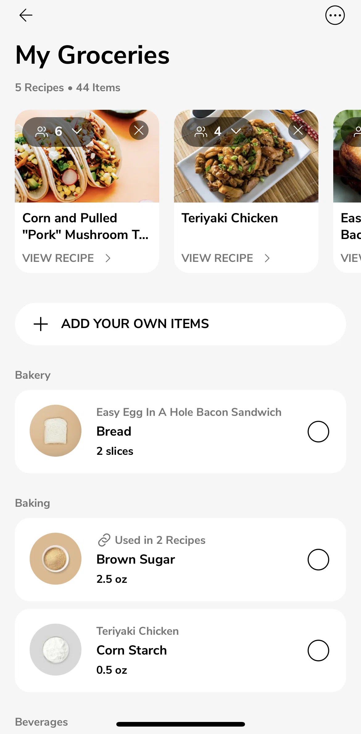 SideChef Screen screen in the Clearing list flow