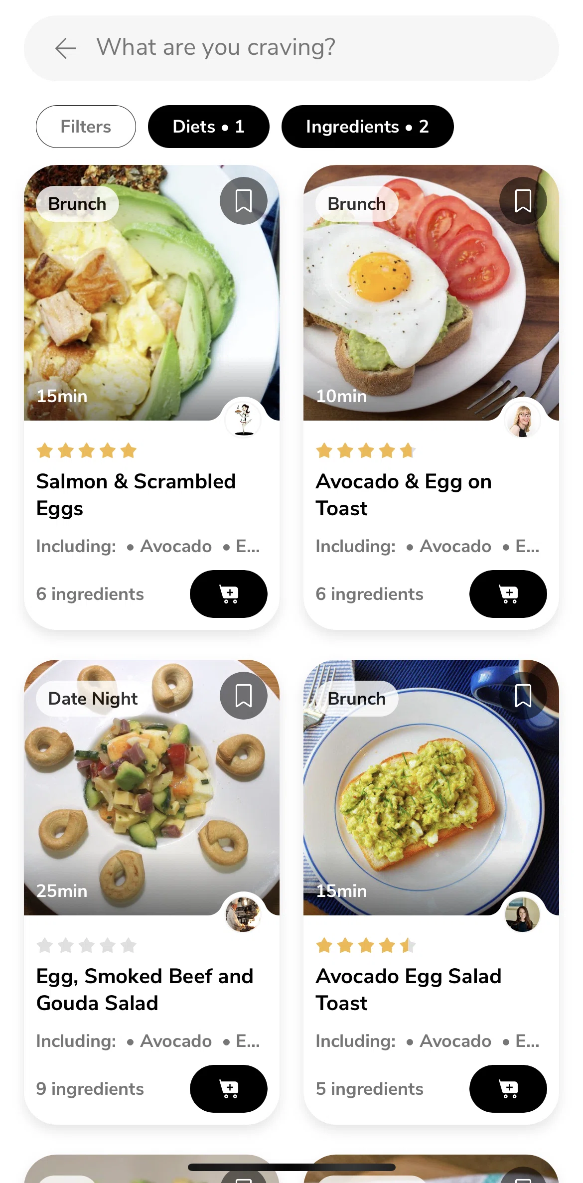 SideChef Screen screen in the Filtering by time, budget, dish and more flow