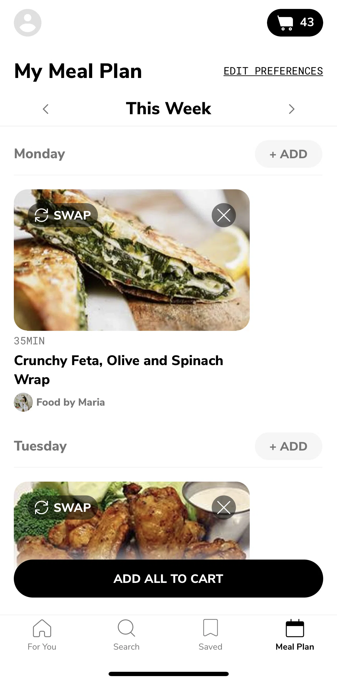 SideChef Screen screen in the Generating this week's meal plan flow