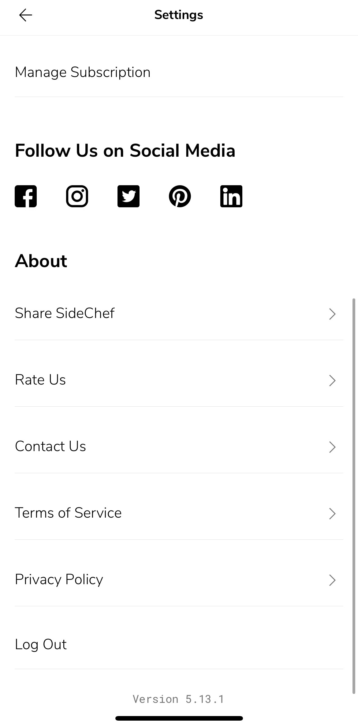 SideChef Screen screen in the Logging out flow