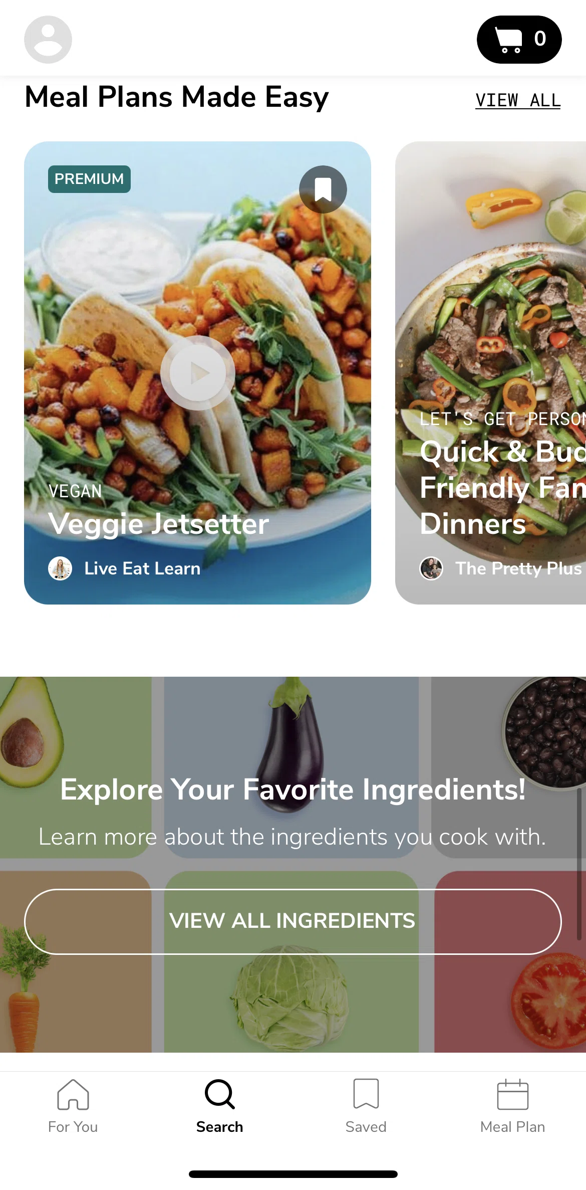 SideChef Screen screen in the View all ingredients flow