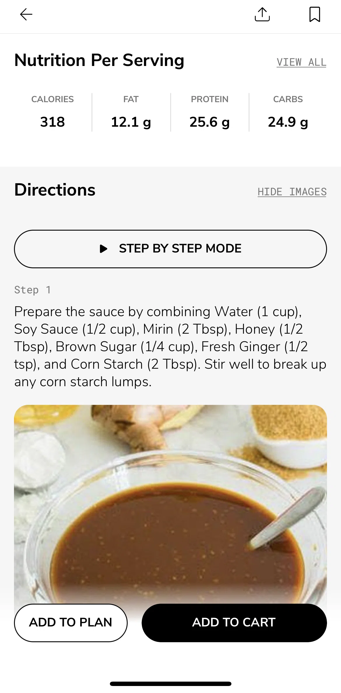 SideChef Screen screen in the View all nutrition values flow