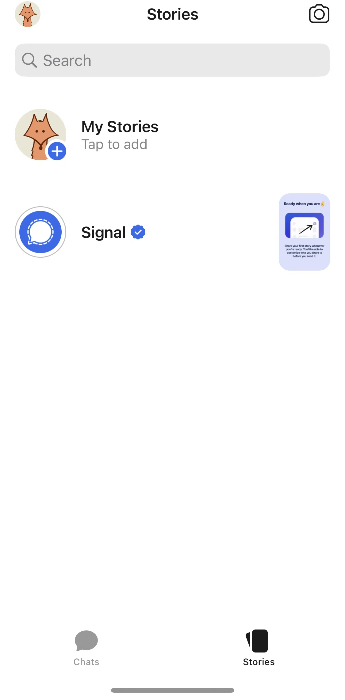 Signal Screen screen in the Adding a story flow