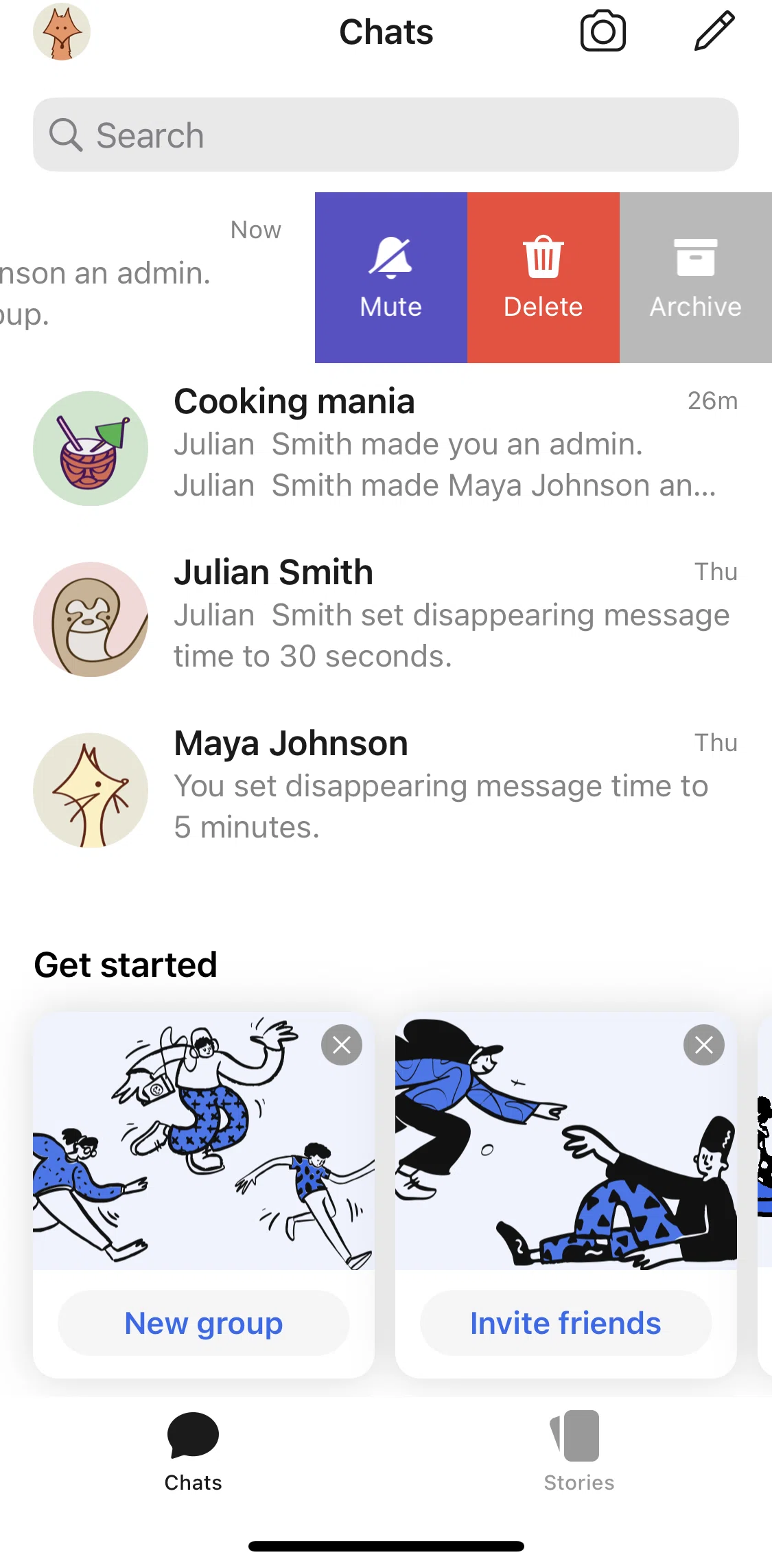 Signal Screen screen in the Archiving a chat flow