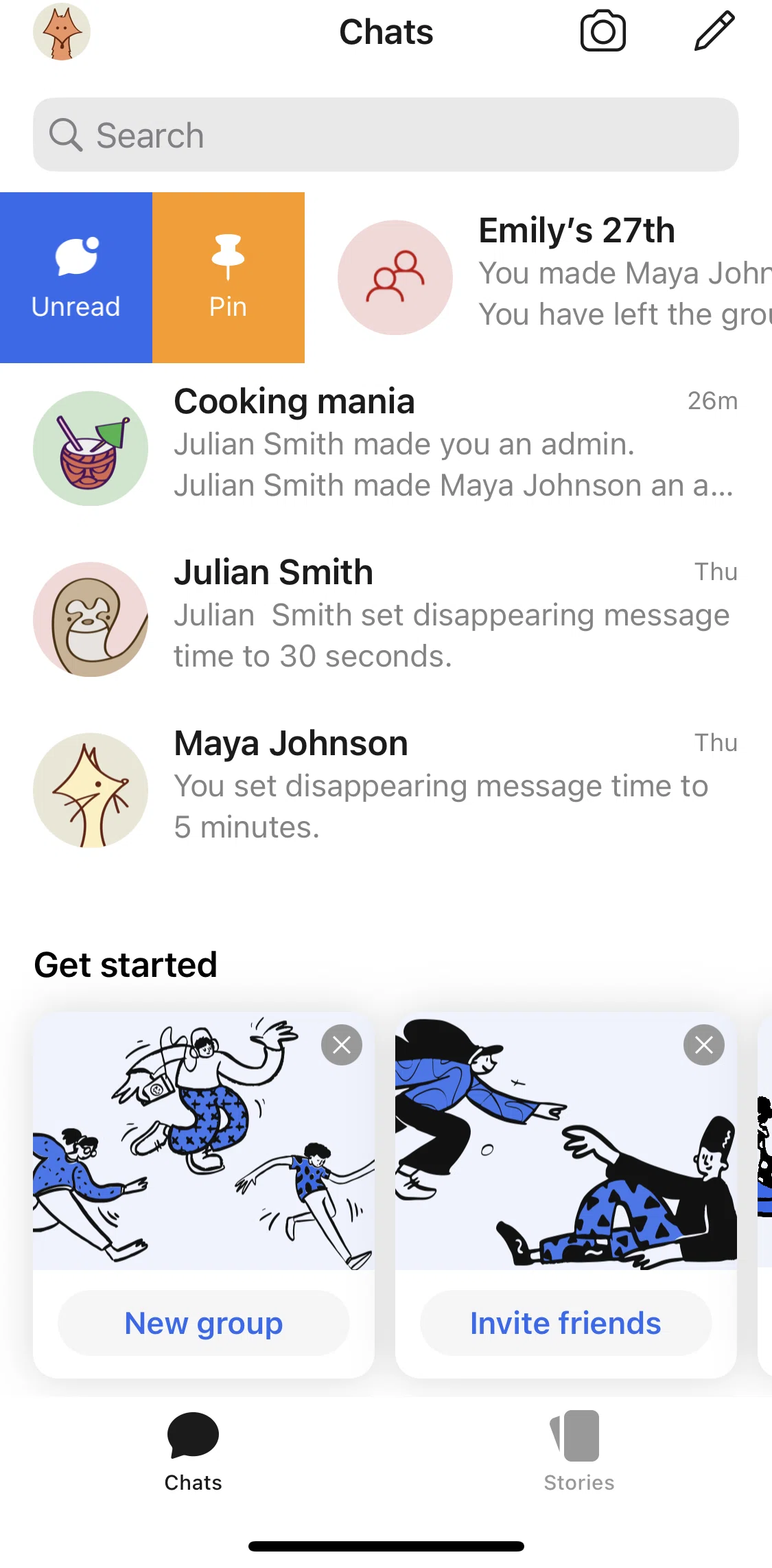 Signal Screen screen in the Pinning a chat flow