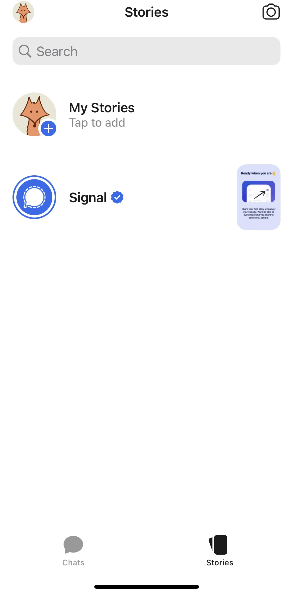 Signal Screen screen in the Stories flow