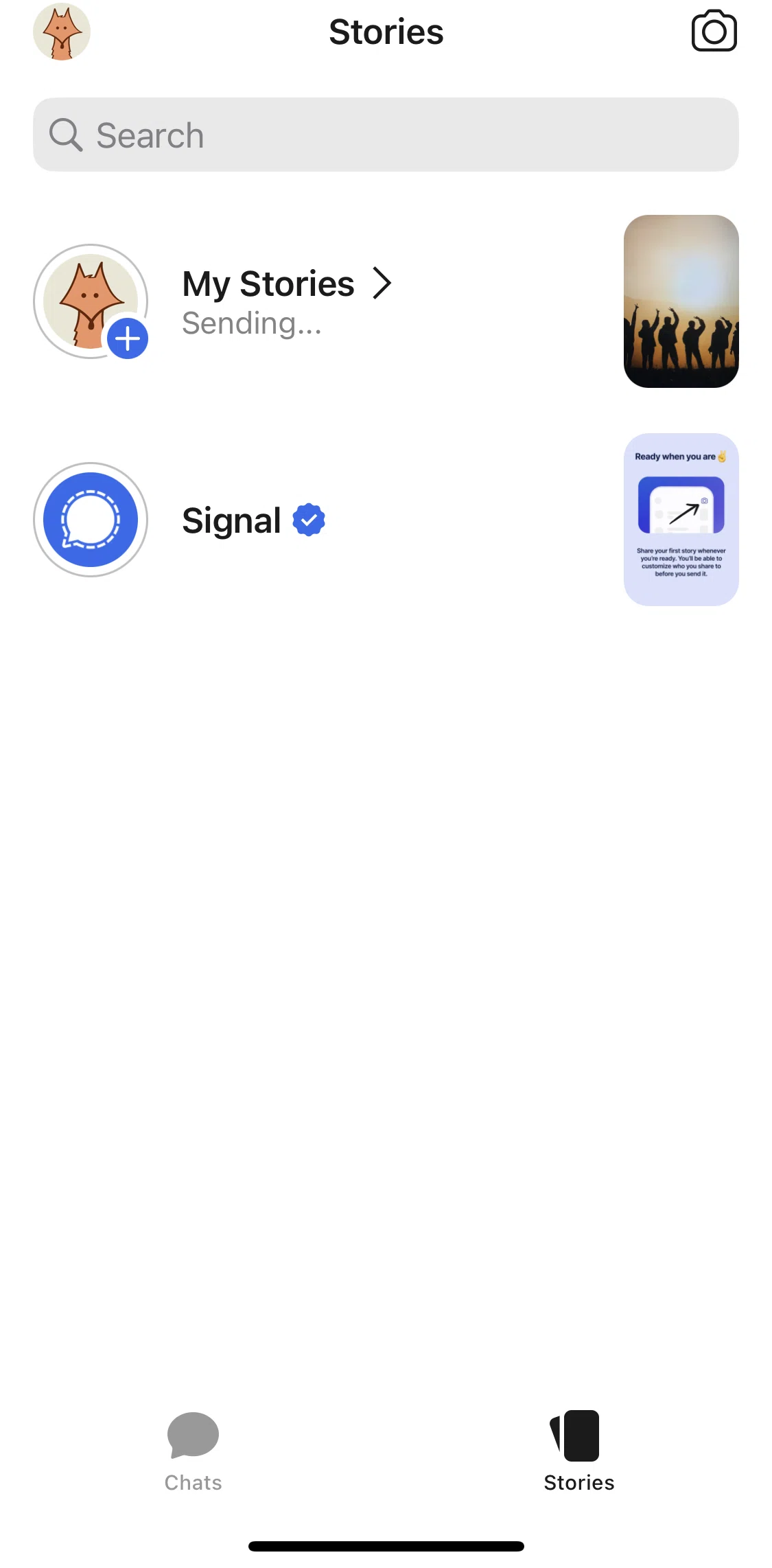 Signal Screen screen in the Story info flow