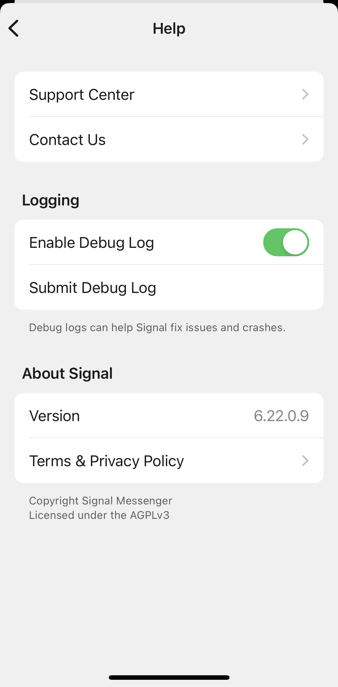 Signal Screen screen in the Terms and privacy policy flow