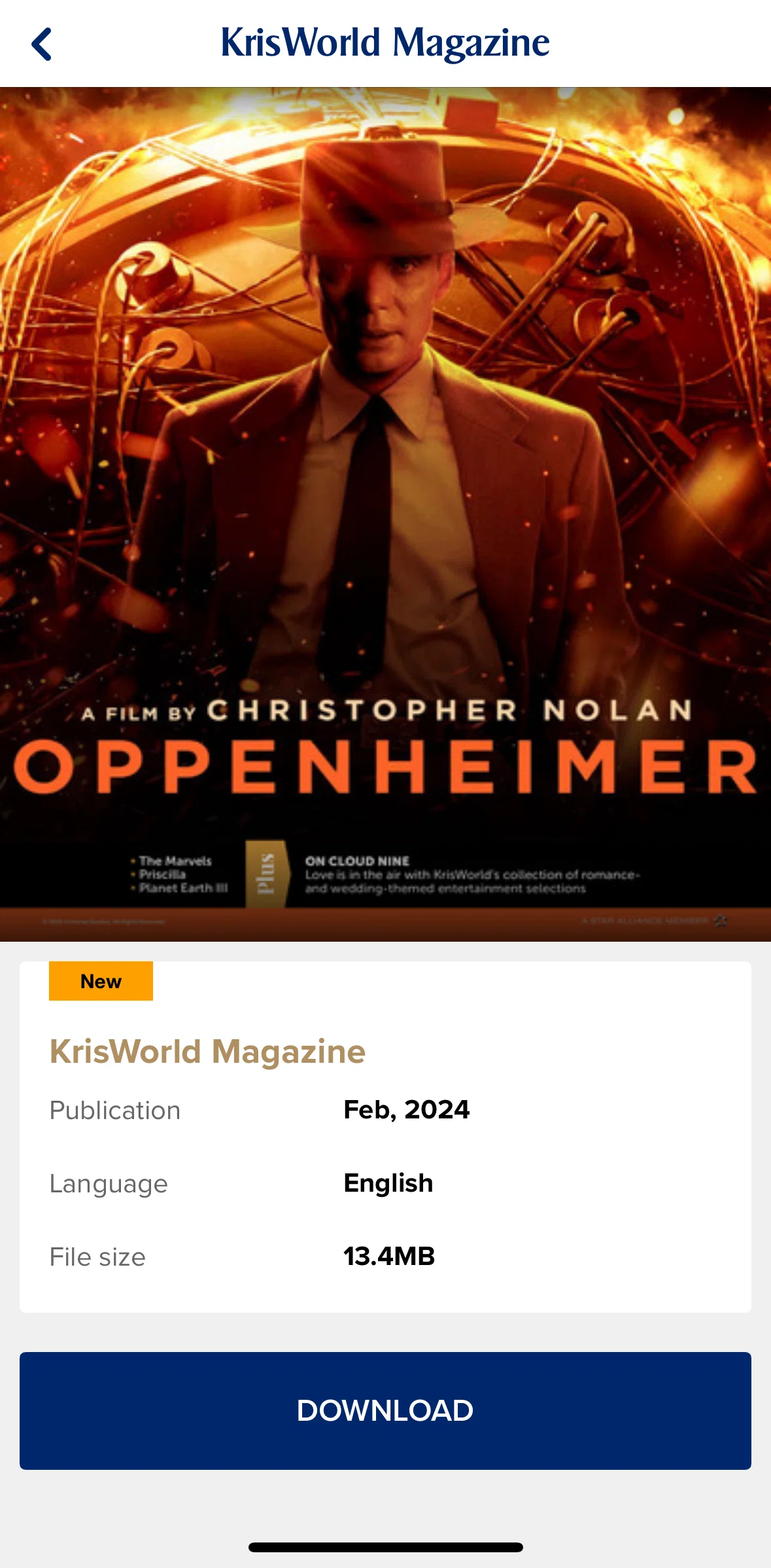 Singapore Airlines Screen screen in the Downloading a magazine flow