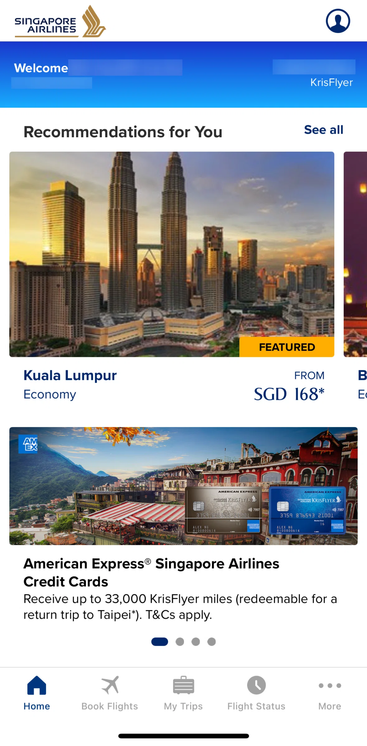 Singapore Airlines Screen screen in the Fare deals flow