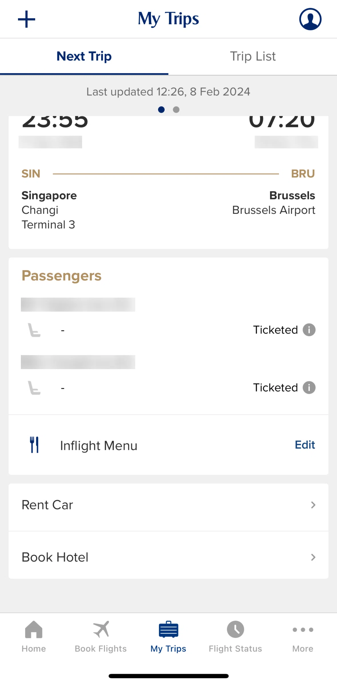Singapore Airlines Screen screen in the Inflight menu flow