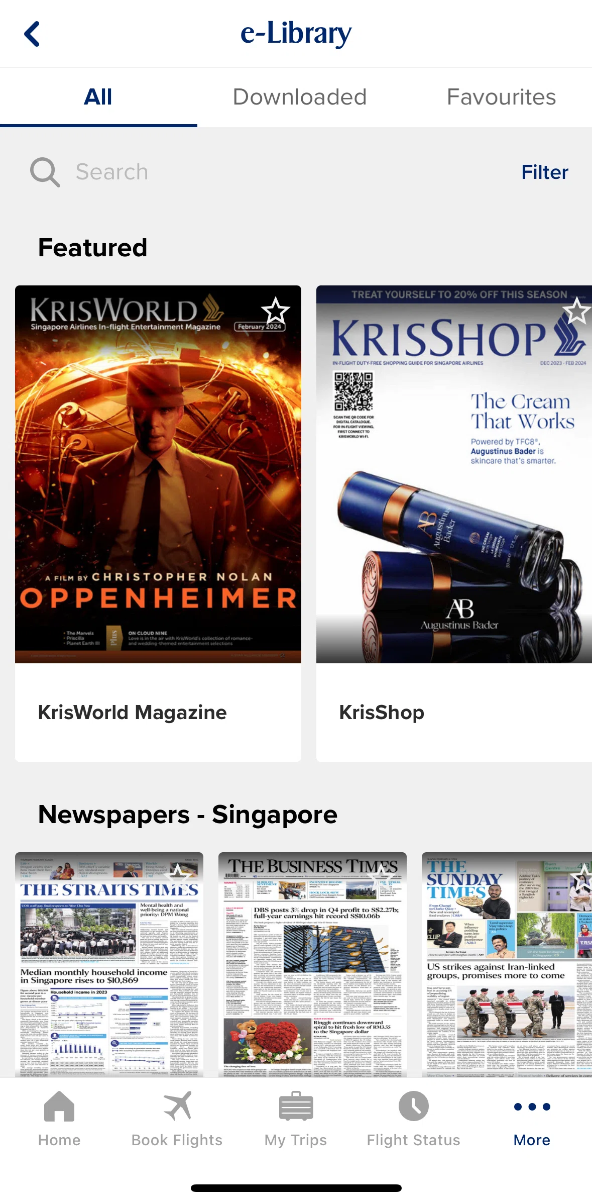 Singapore Airlines Screen screen in the Magazine detail flow