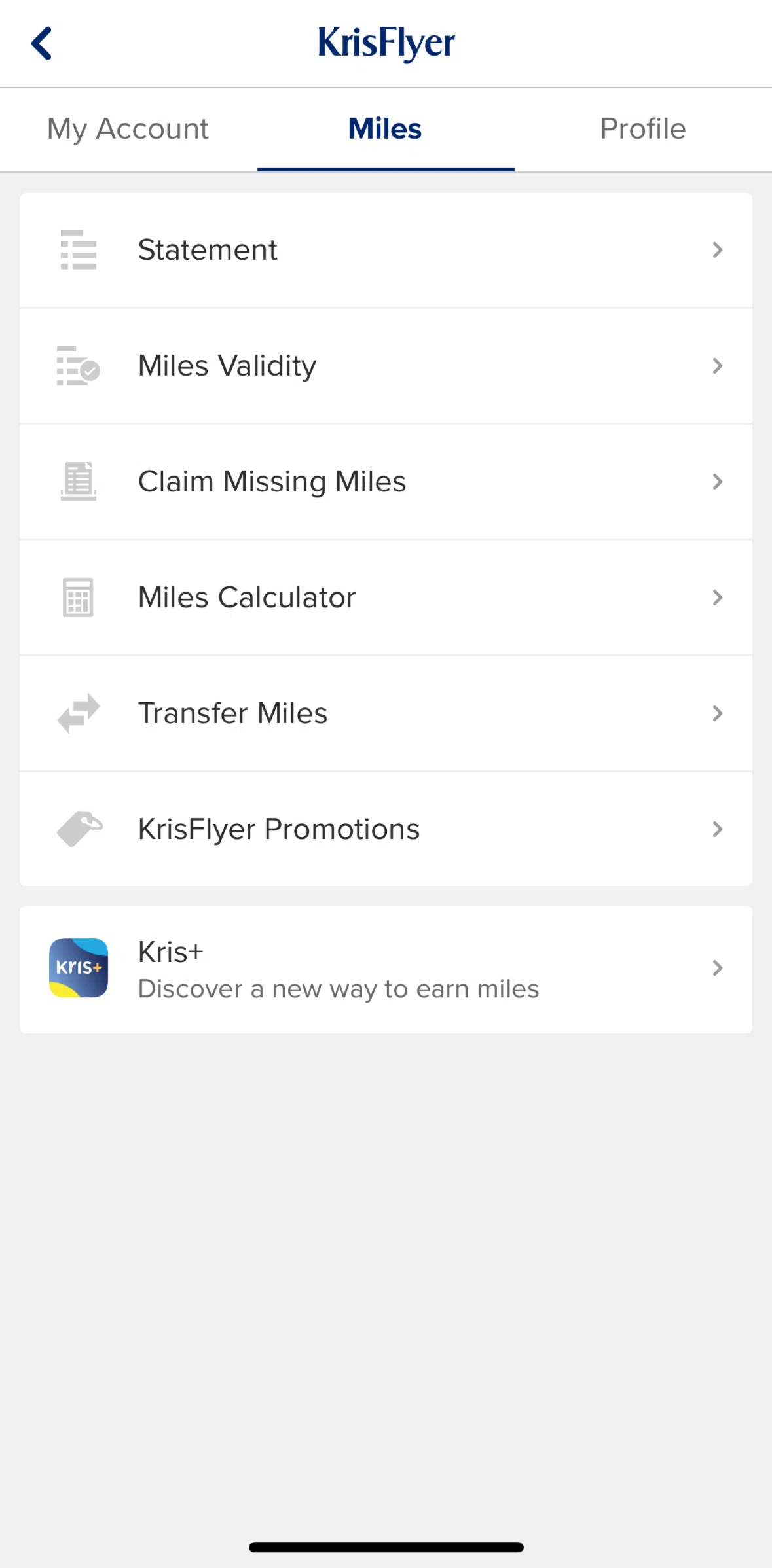 Singapore Airlines Screen screen in the Miles validity flow