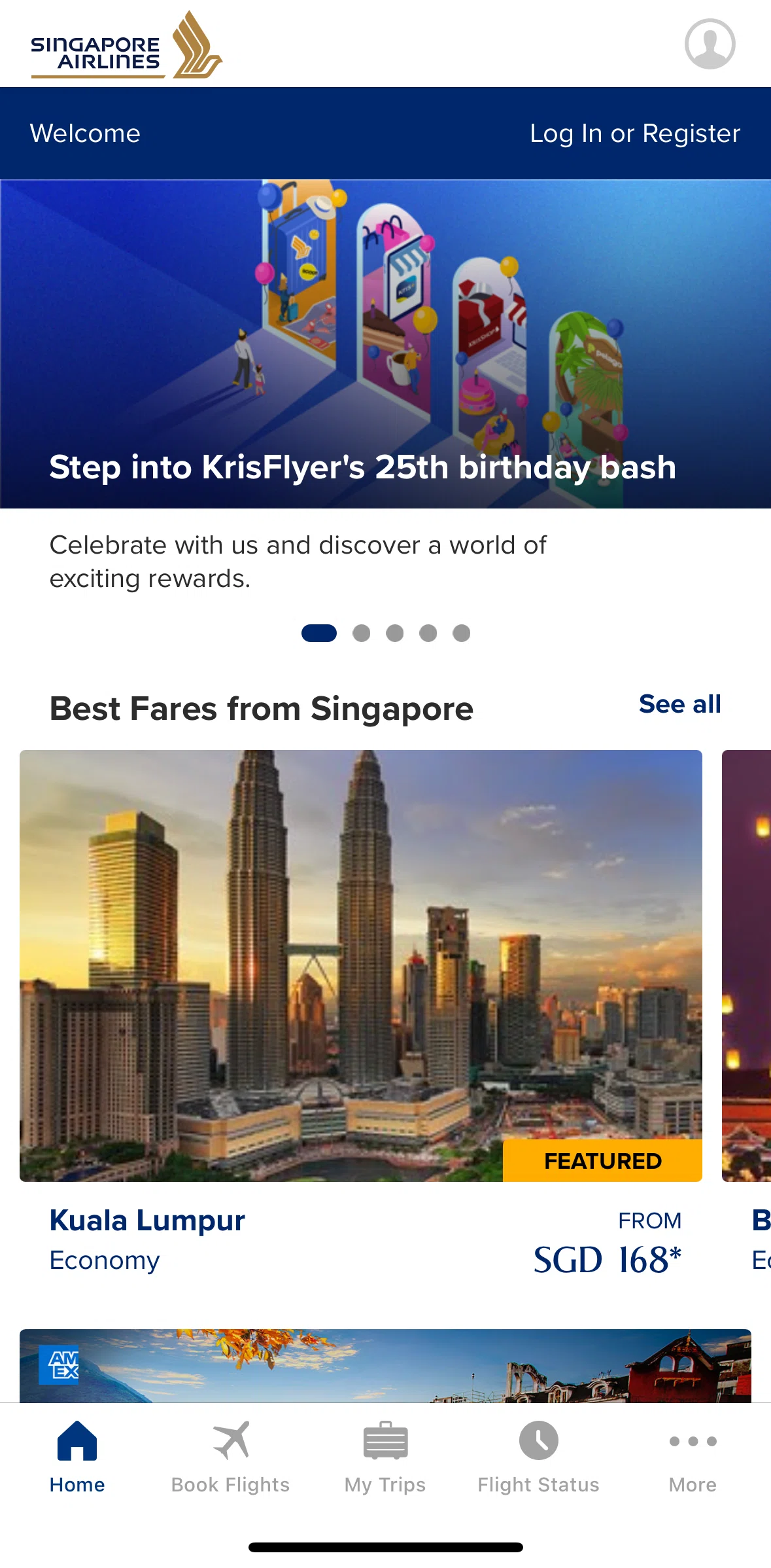 Singapore Airlines Screen screen in the Registering for an account flow