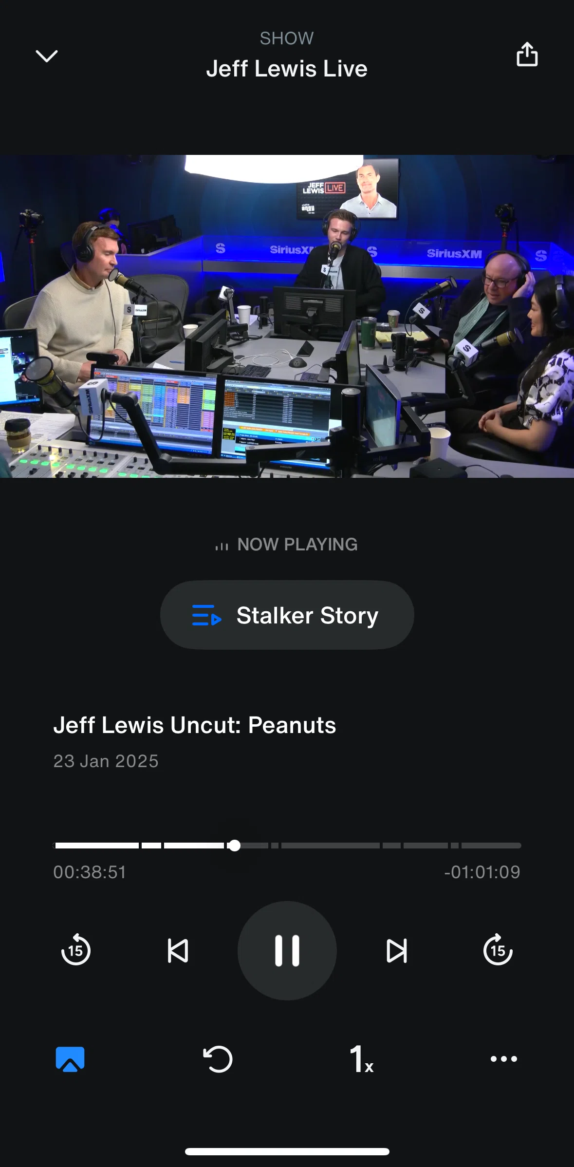 SiriusXM Screen screen in the Changing playback speed flow