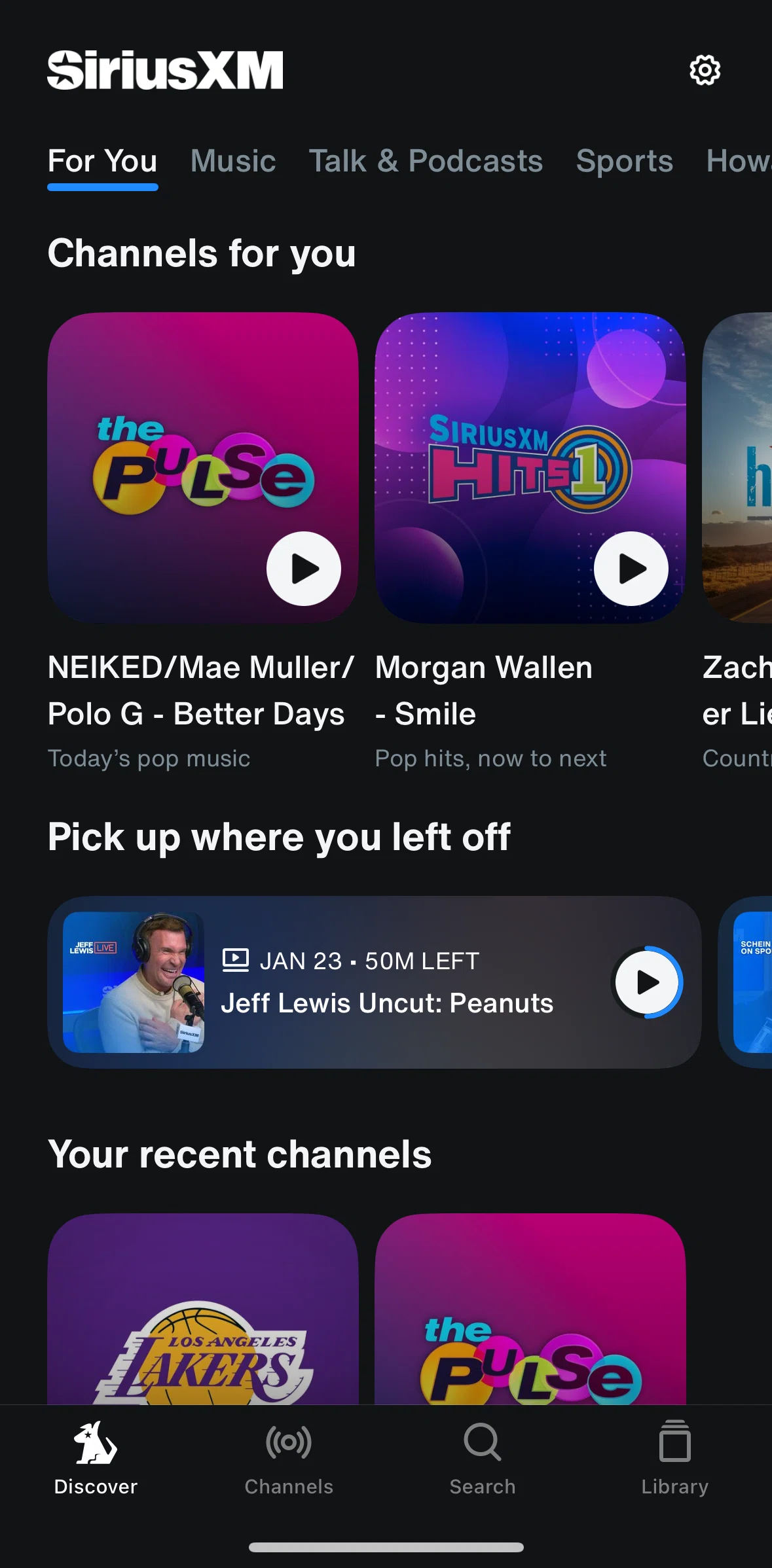 SiriusXM Screen screen in the Library flow