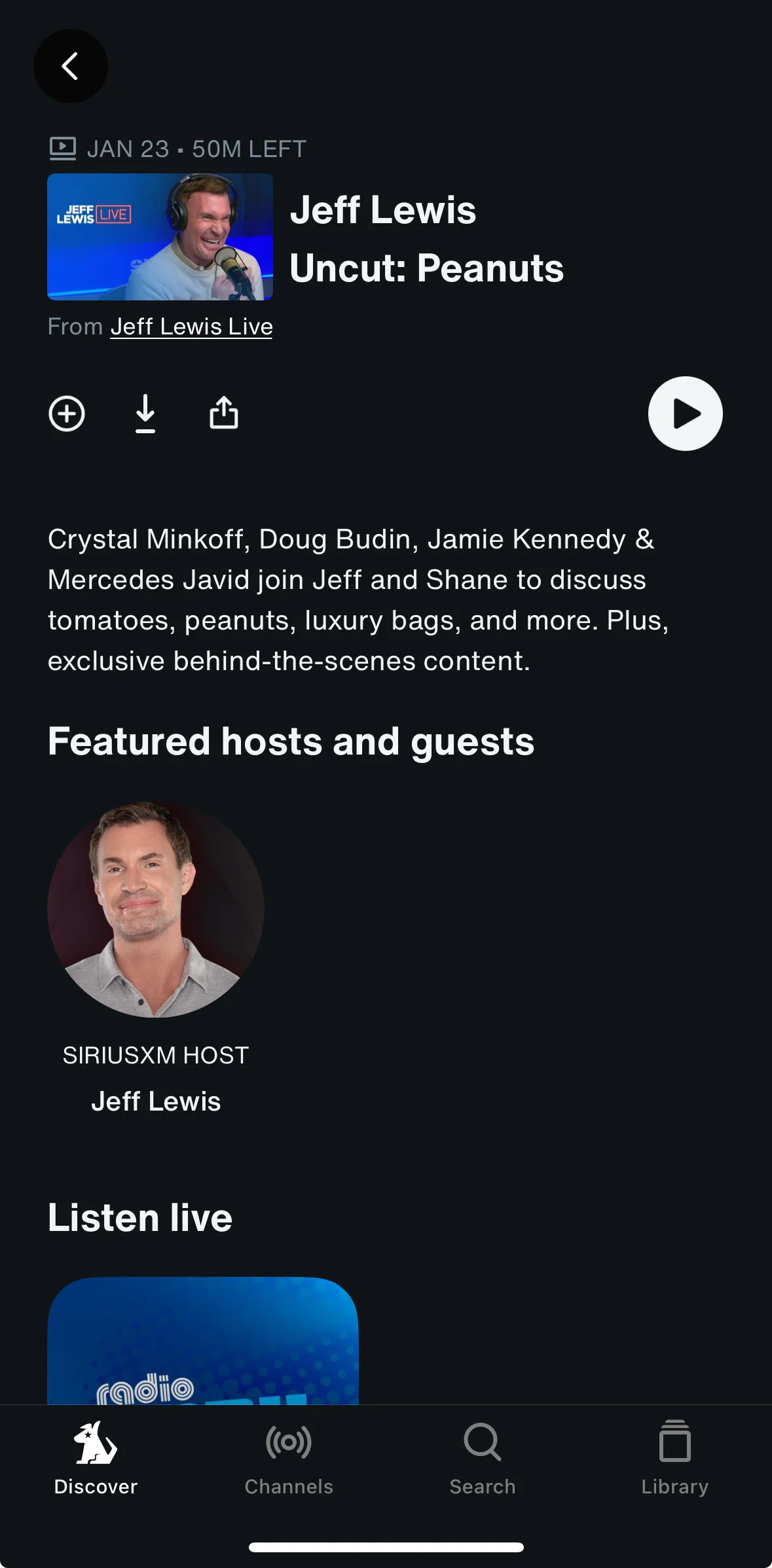 SiriusXM Screen screen in the Watching a channel flow
