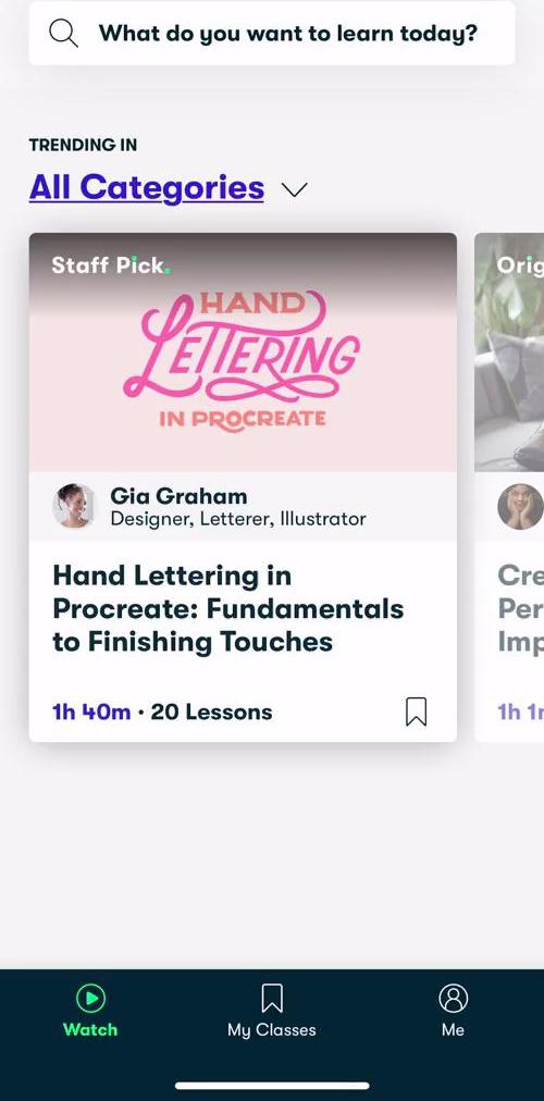 Skillshare Home screen in the Discovering Content flow