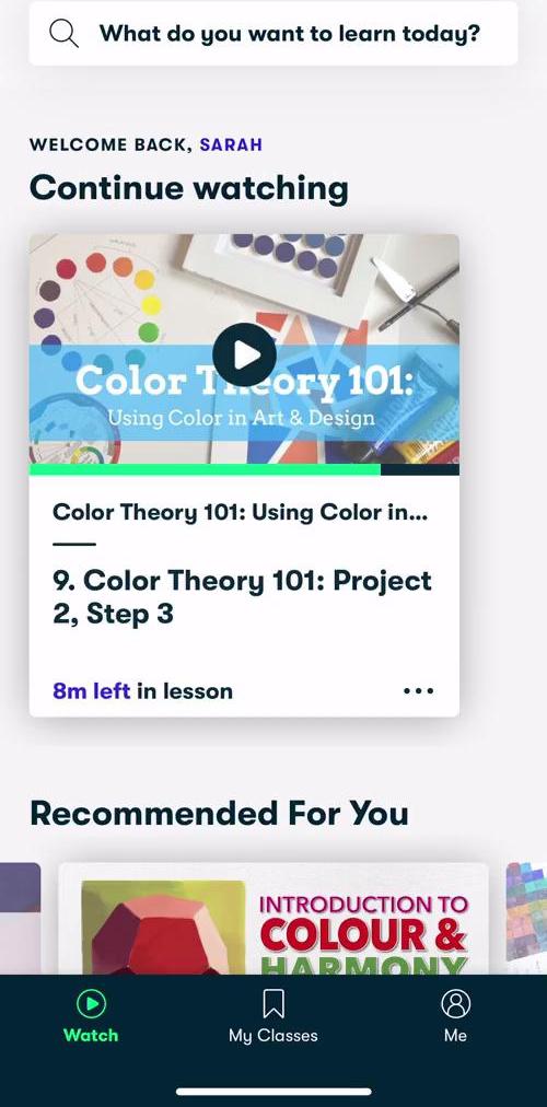 Skillshare Home screen in the General Browsing flow