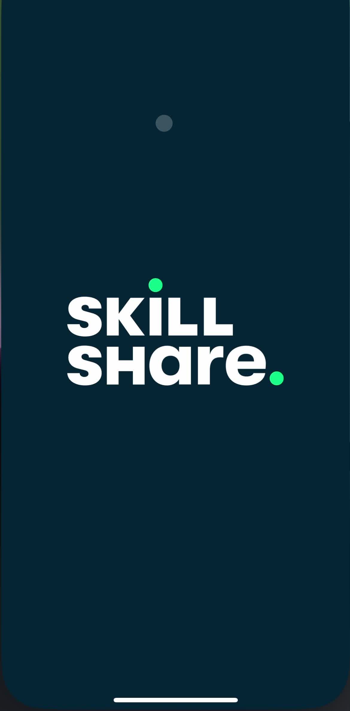 Skillshare Splash screen screen in the Onboarding flow