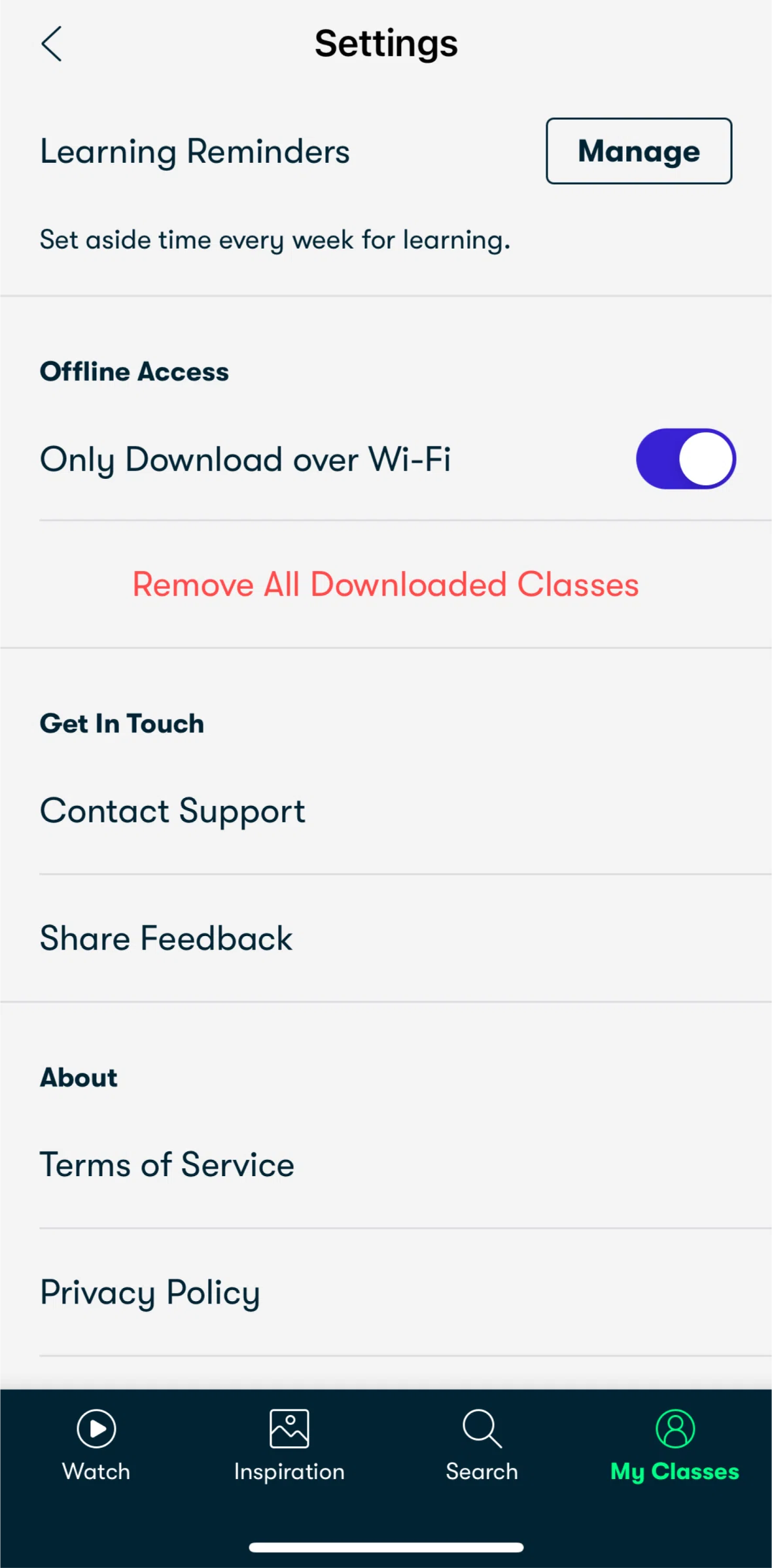 Skillshare Screen screen in the Removing downloads flow