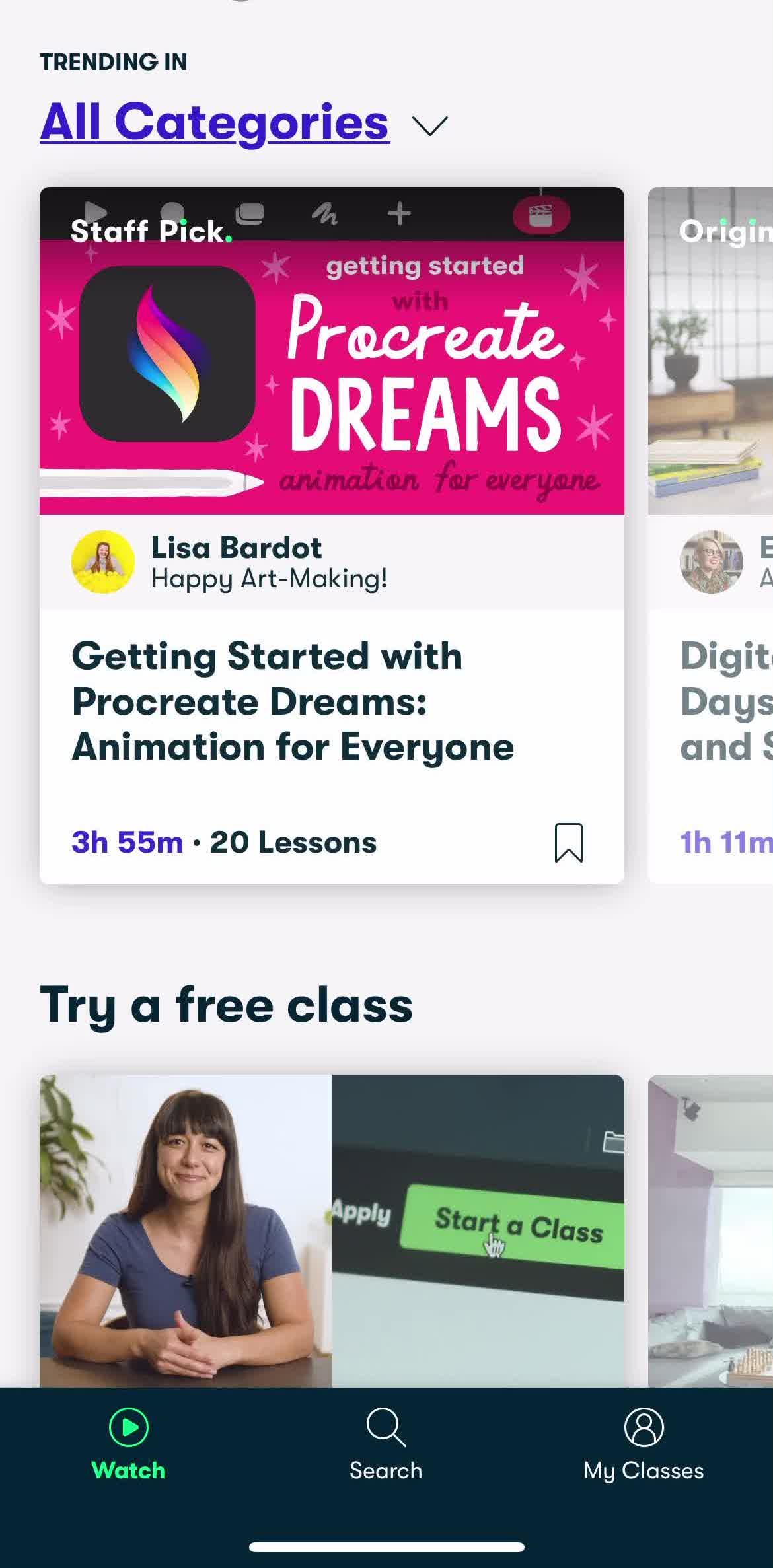 Skillshare Home screen in the Resetting Password flow