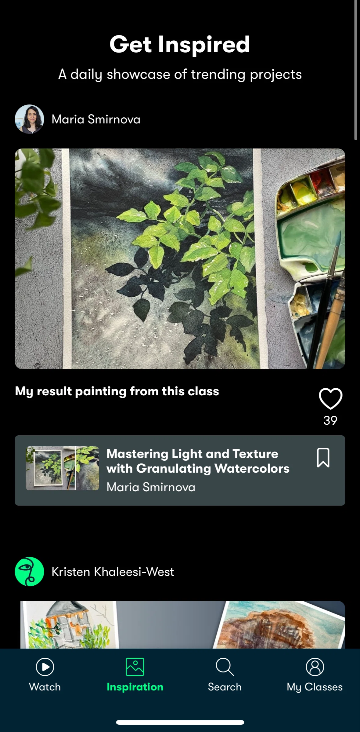 Skillshare Screen screen in the Saving a class flow