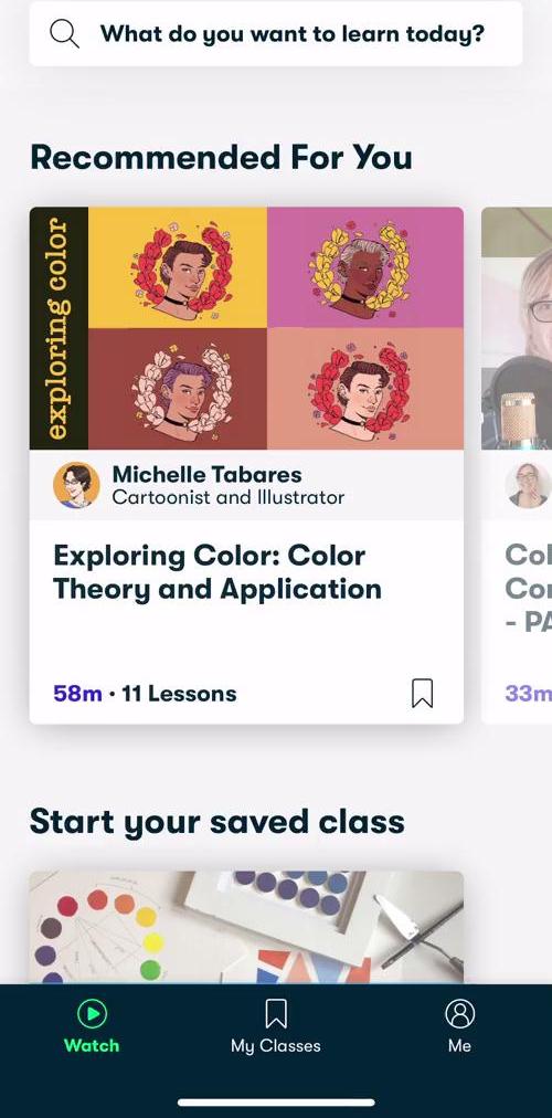 Skillshare Home screen in the Searching flow