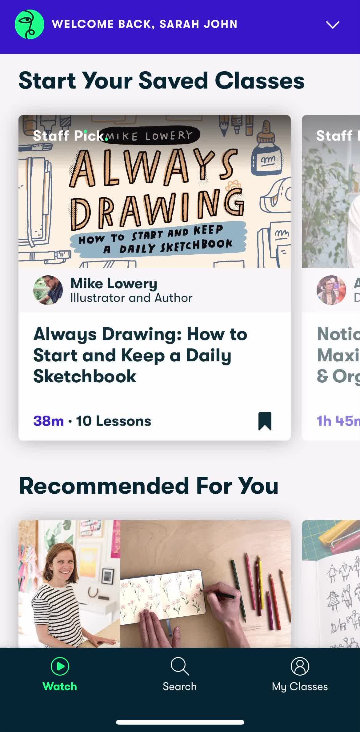 Skillshare Home screen in the Upgrading Your Account flow