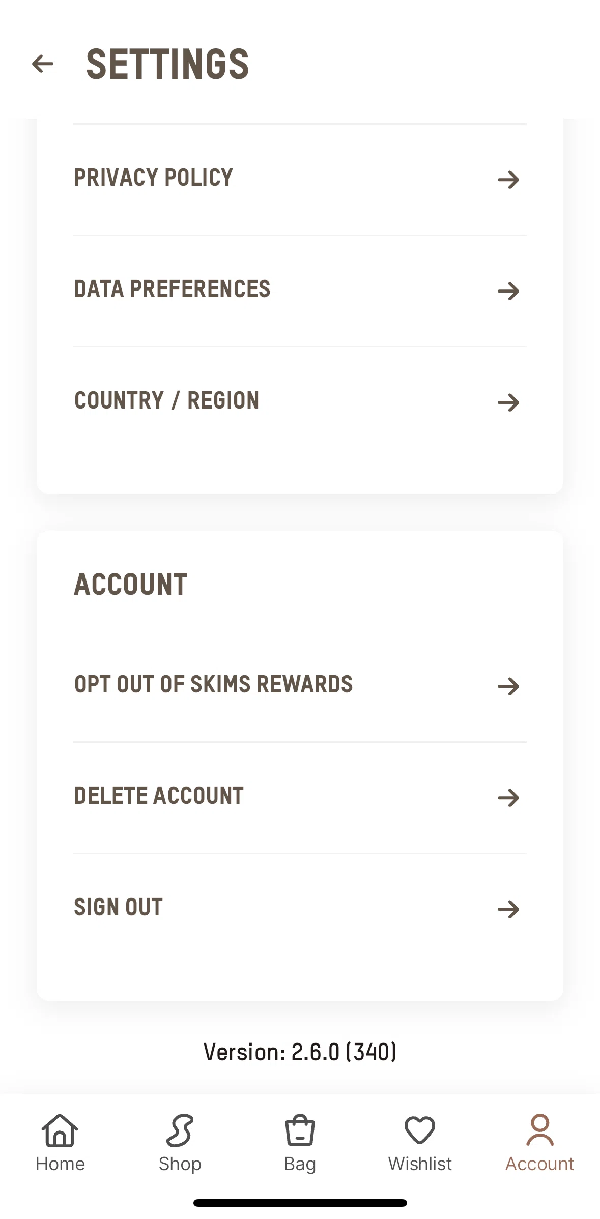 SKIMS Screen screen in the Logging out flow