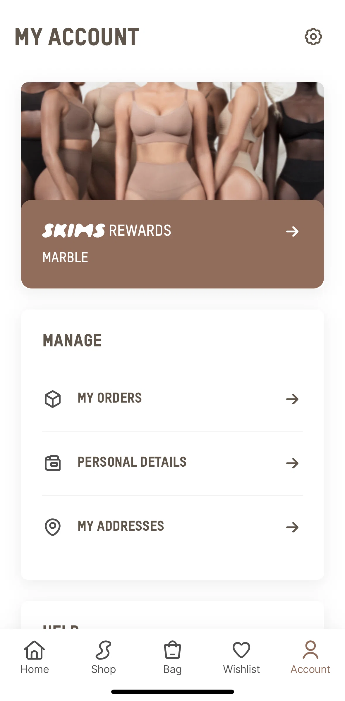 SKIMS Screen screen in the My orders flow