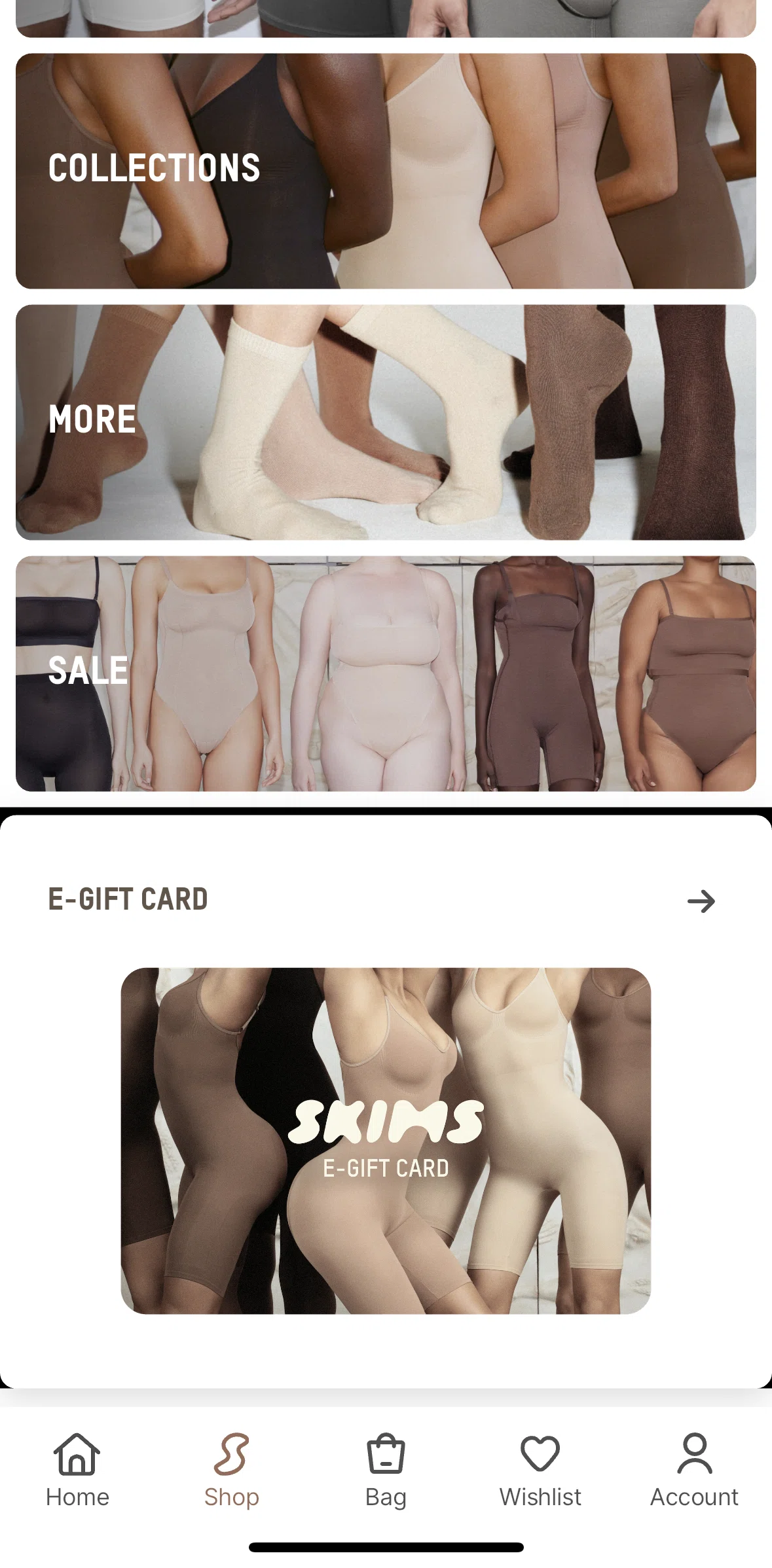 SKIMS Screen screen in the View collections flow