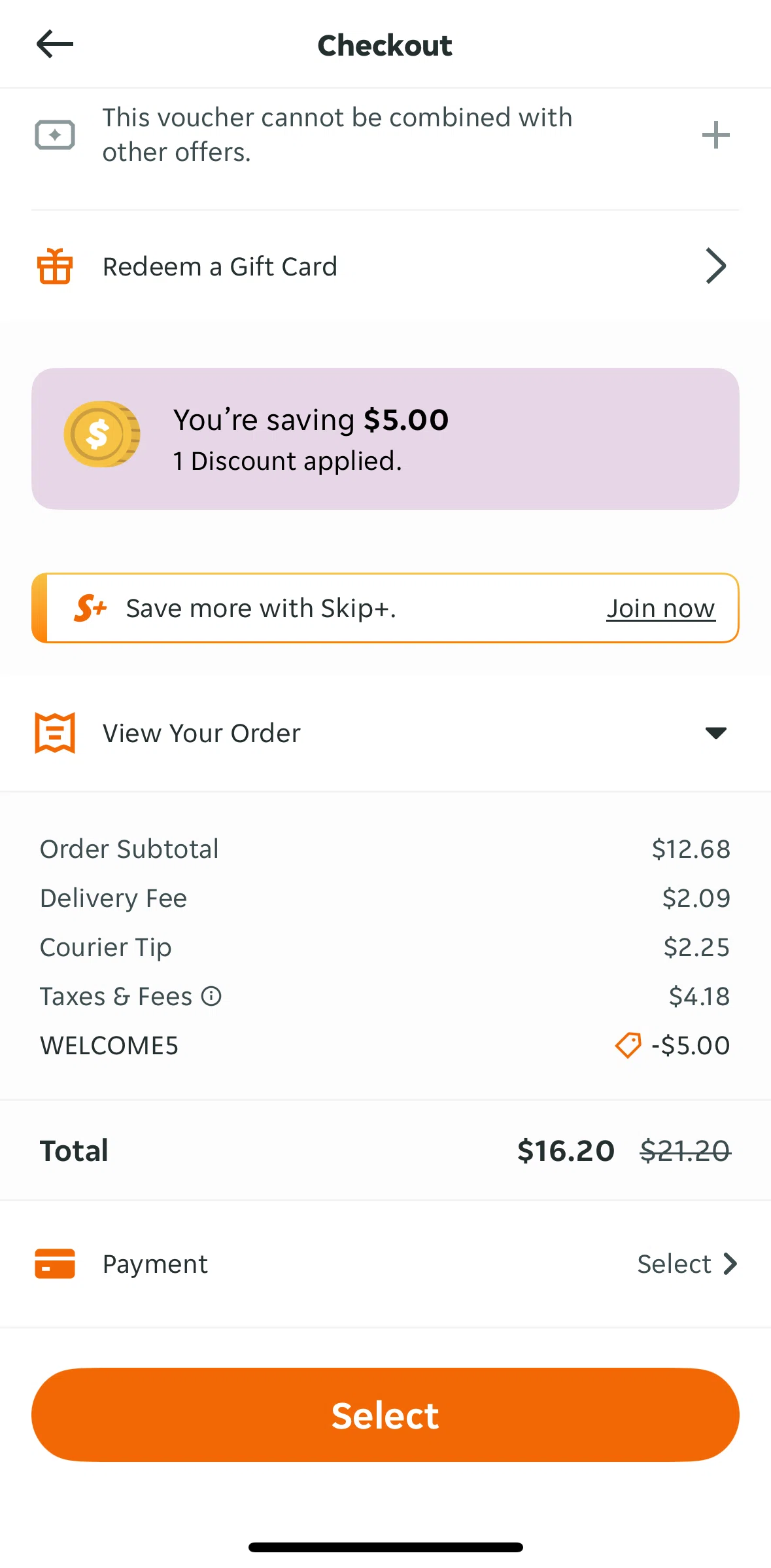 Skip Screen screen in the Adding a payment method flow