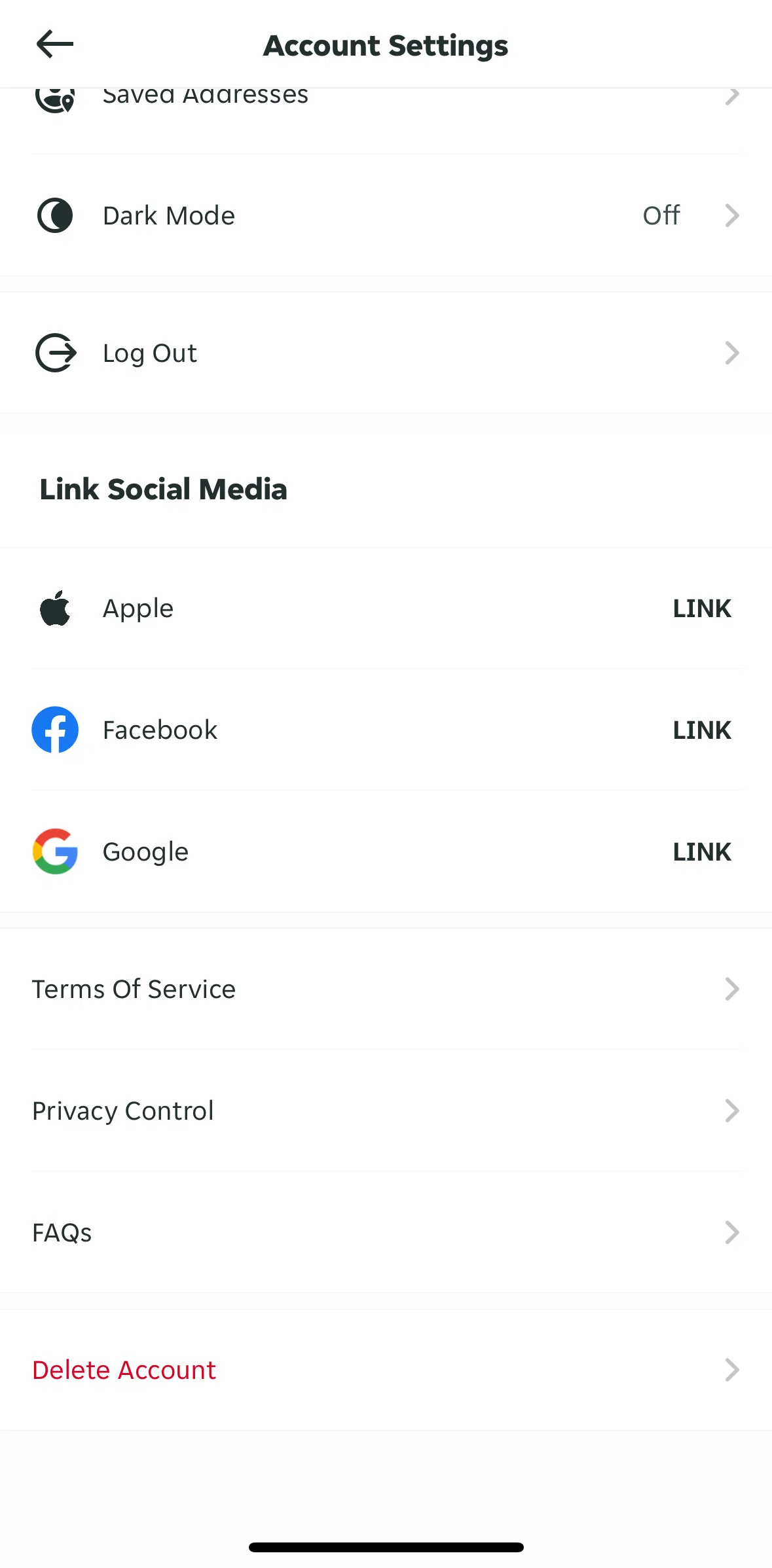 Skip Screen screen in the Deleting an account flow