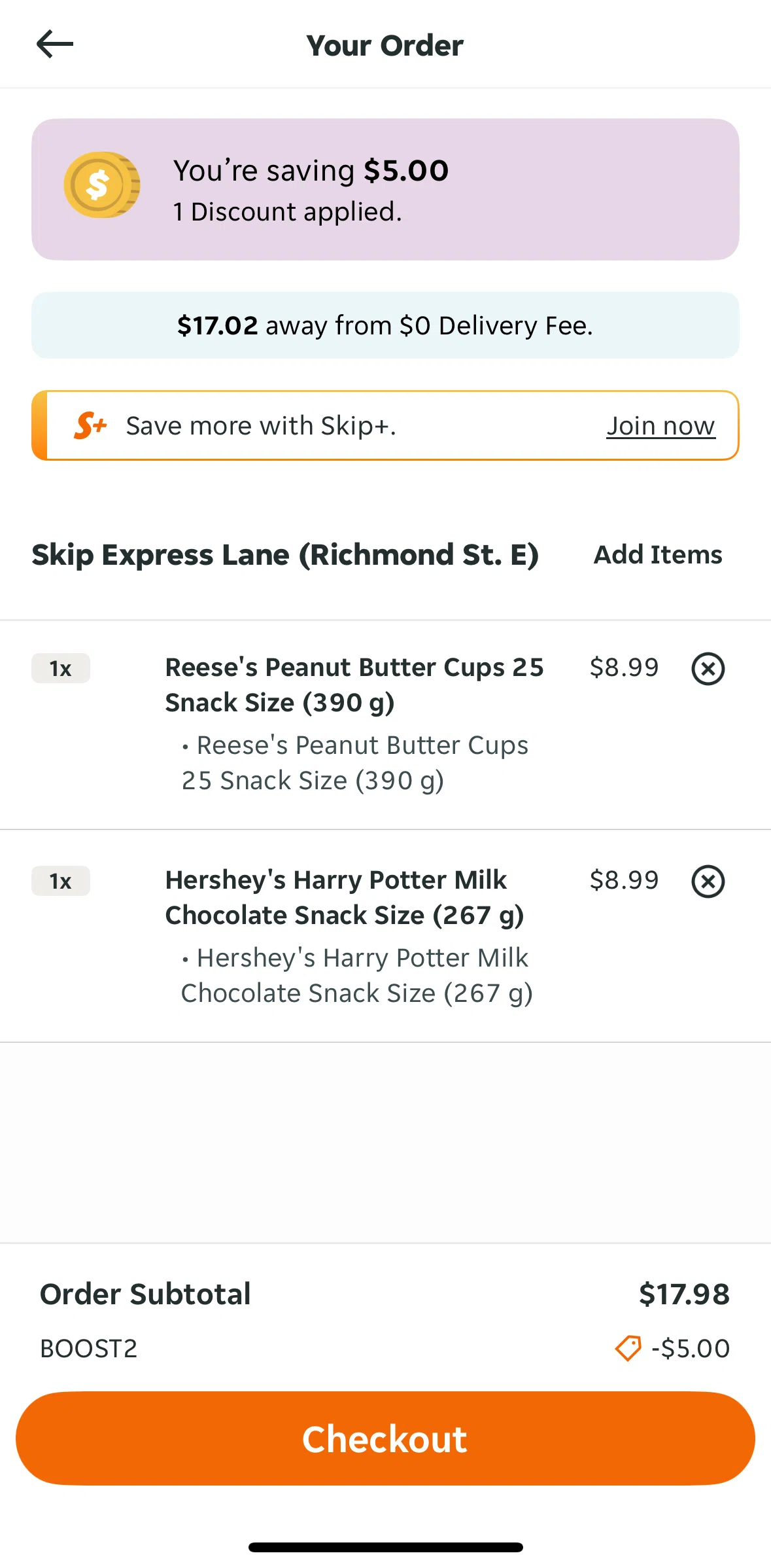 Skip Screen screen in the Deleting an item flow